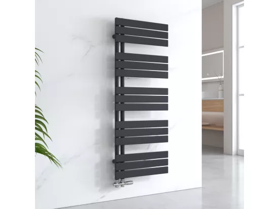 EMKE Sèche-serviettes à Eau Chaude Panneau Plat, Sèche-serviettes connexion latérale pour, Noir 1320x500mm 661Watts