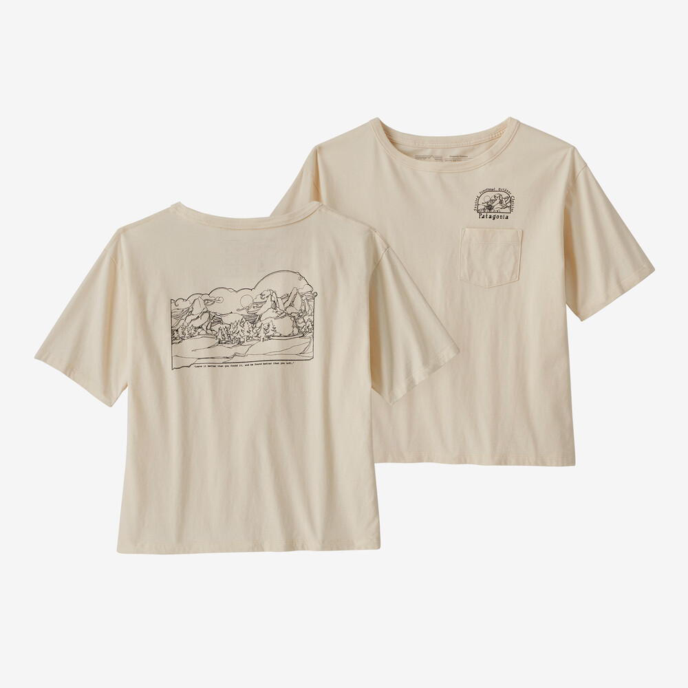 Damen-Bio-T-Shirt mit Tasche, locker geschnitten, Aufdruck „Lost and Found“