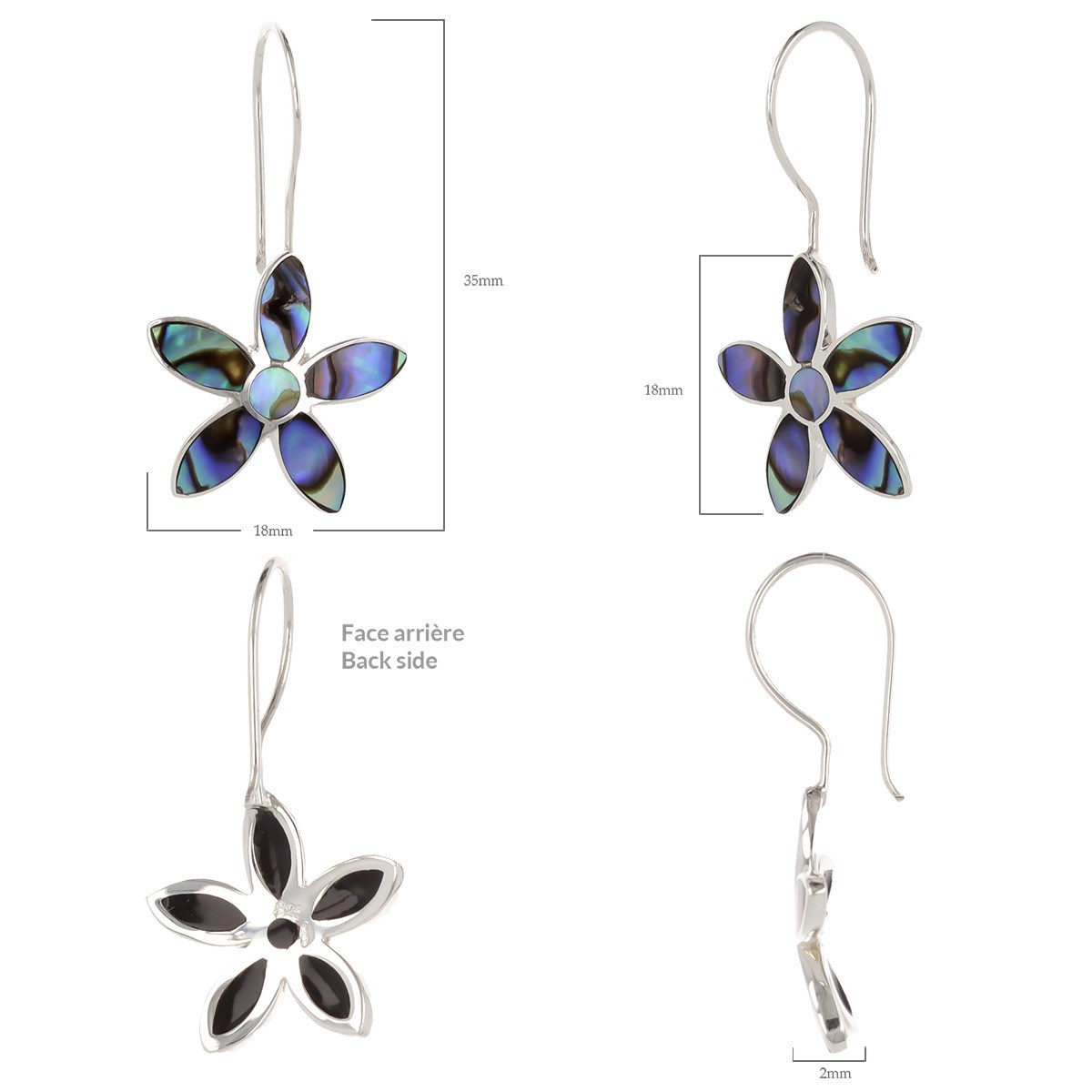Boucles d'Oreille Fleur en Nacre Abalone & Argent 925 - Aden Boutique