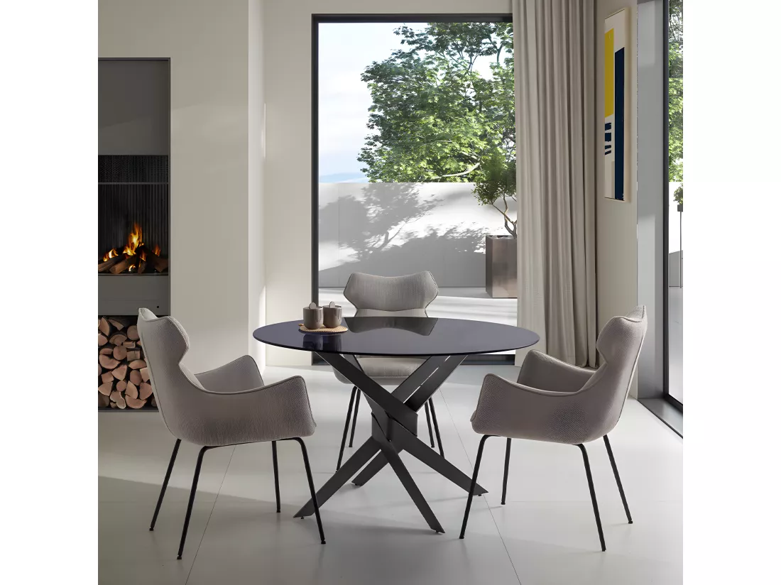 Dravon - Table à manger 4 personnes en verre trempé et métal - Noir