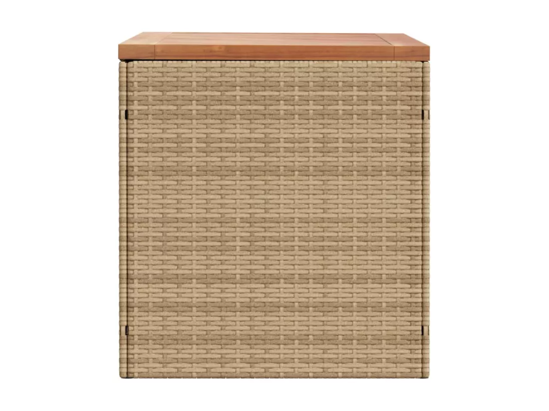 Boîte de rangement de jardin beige résine tressée bois d'acacia