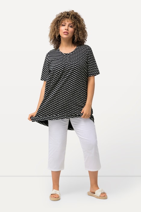 T-Shirt, gemustert, A-Linie, Rundhals, Halbarm