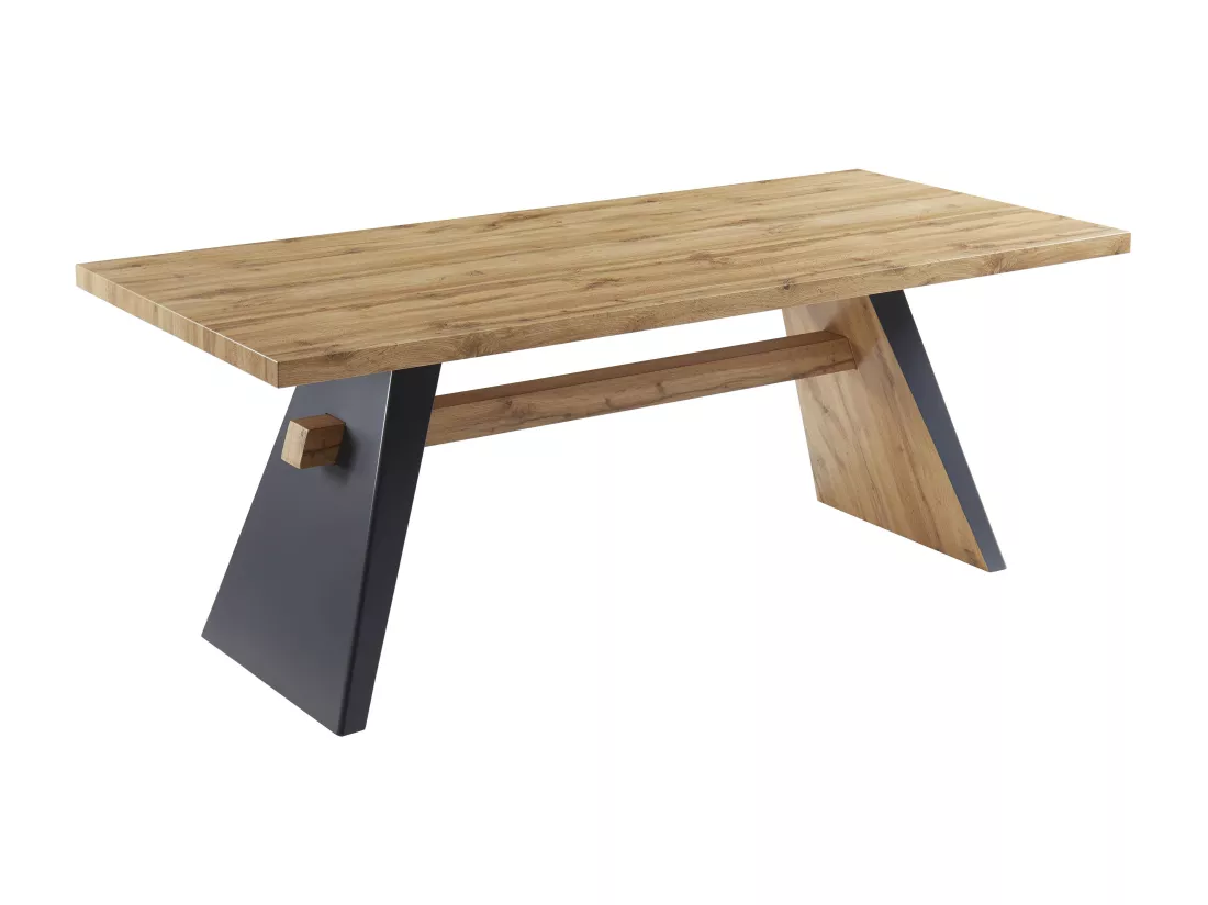 Table à manger 8 personnes en MDF - Naturel et anthracite - MILATU