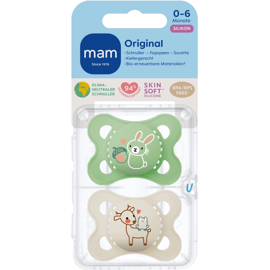 MAM Schnuller Original Silikon, 2 Stk., HaseReh, 0-6 Monate