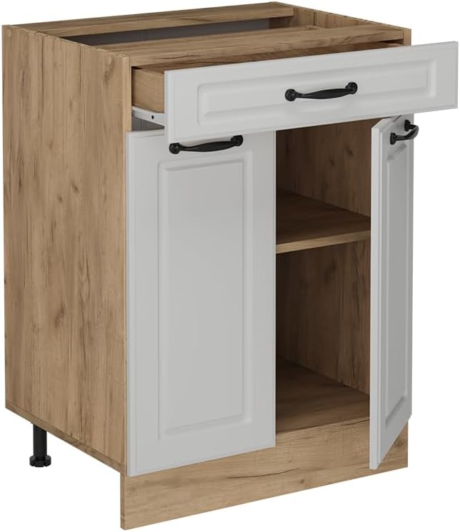 Vicco Küchenunterschrank R-Line, Weiß Landhaus, 60 cm mit Schublade, ohne Arbeitsplatte