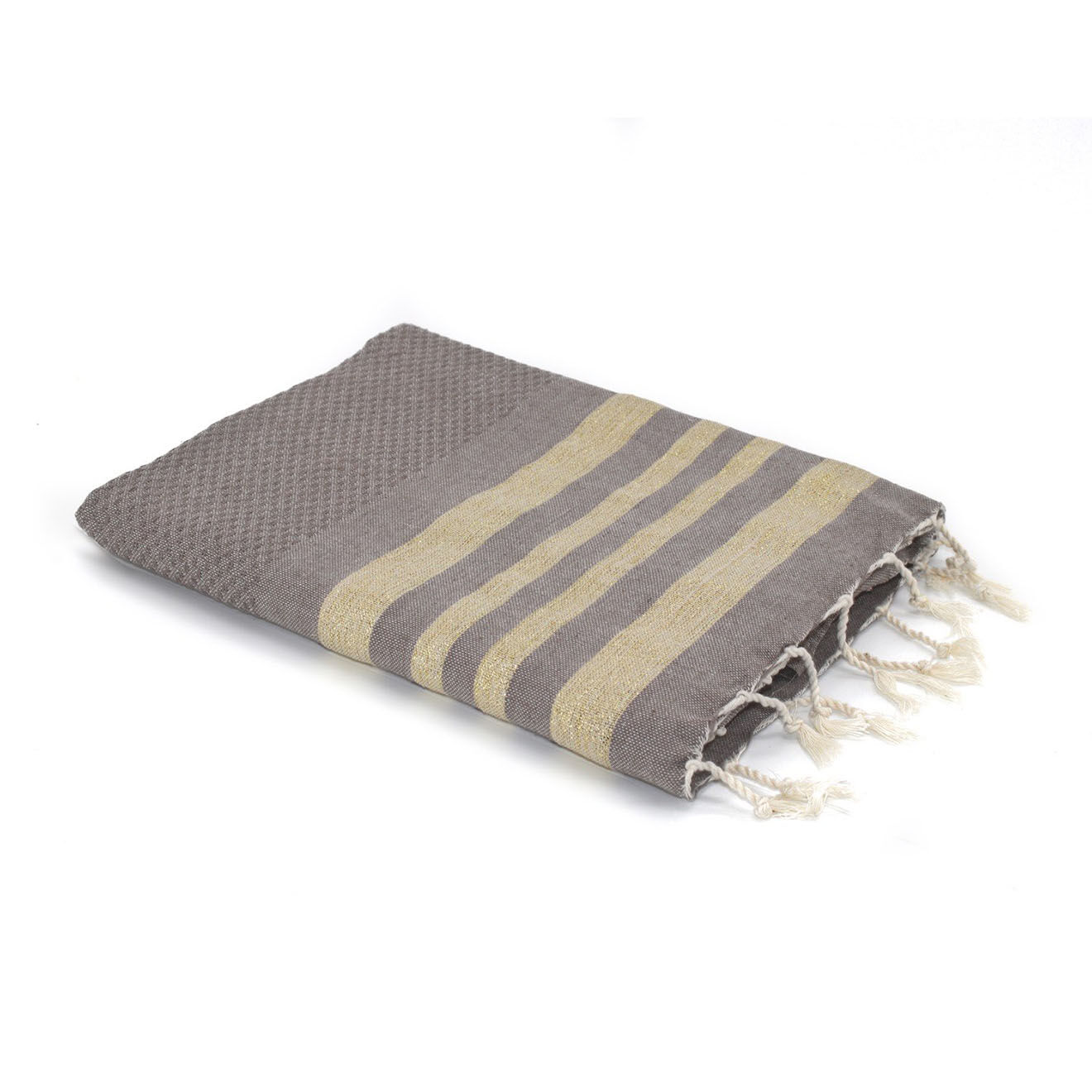 Febronie Fouta Nid d'Abeille Lurex Hamptons taupe clair/doré - 100x200 cm