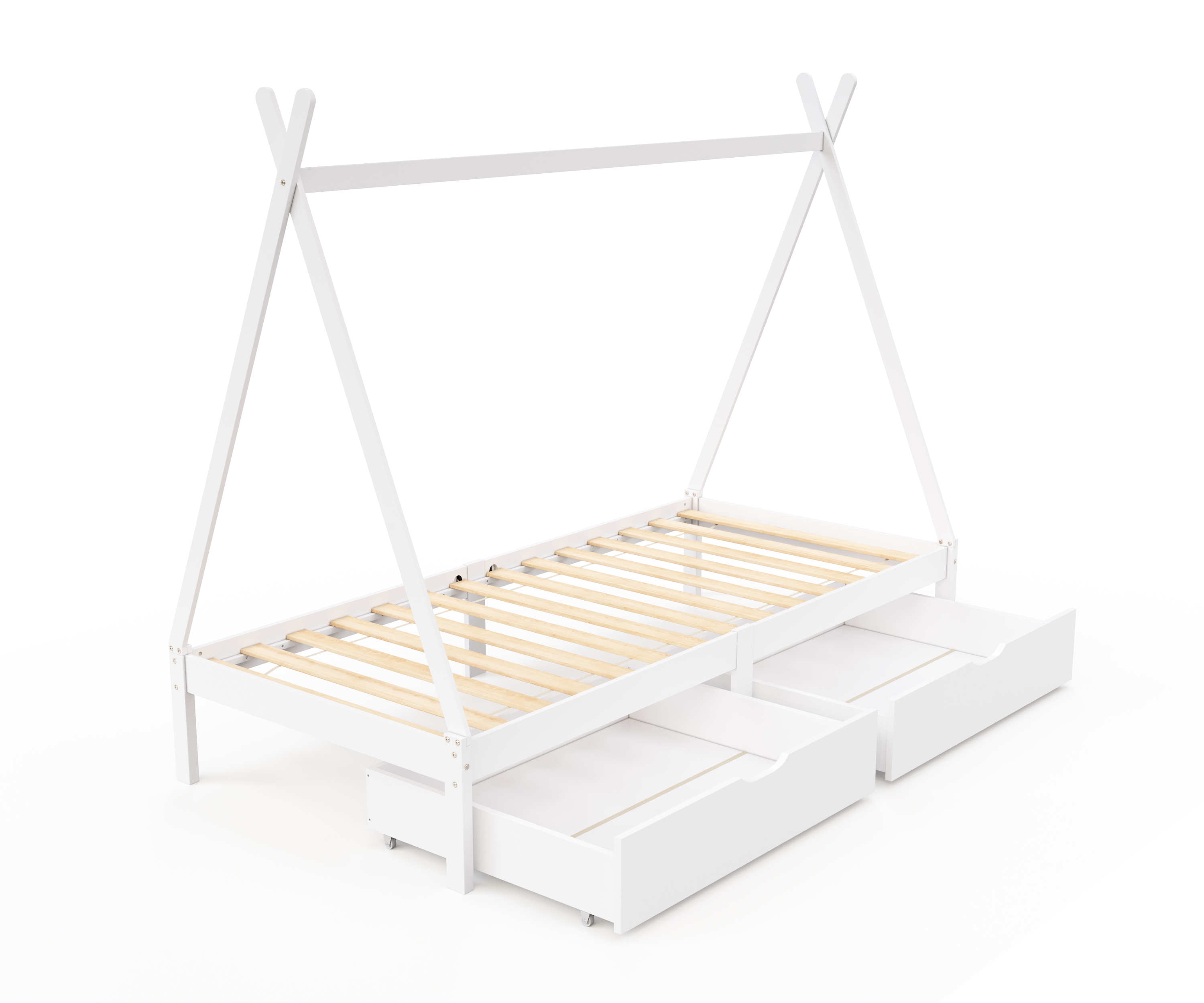 Kinderbett Tipi TENDA mit Schubladen weiss