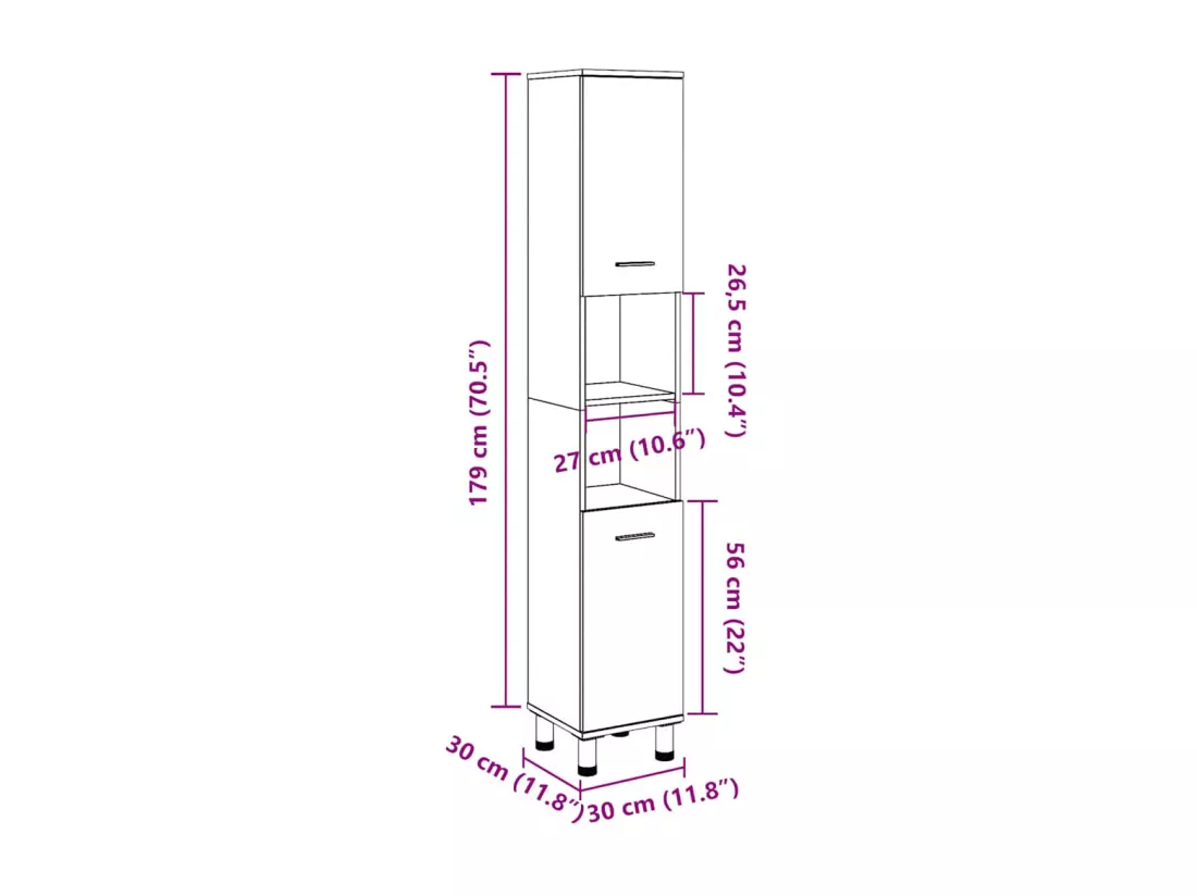 Armoire de salle de bain Gris béton 30x30x179 cm Aggloméré