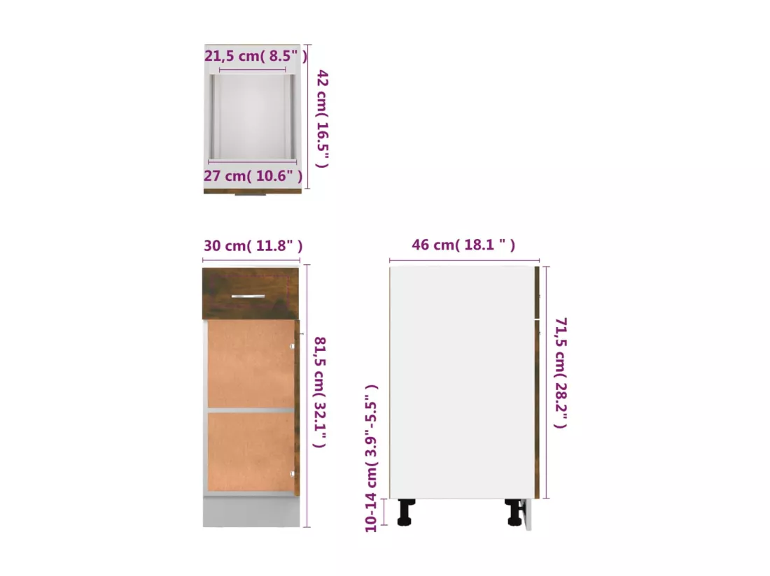 Armoire de plancher à tiroir Chêne fumé 30x46x81,5 cm
