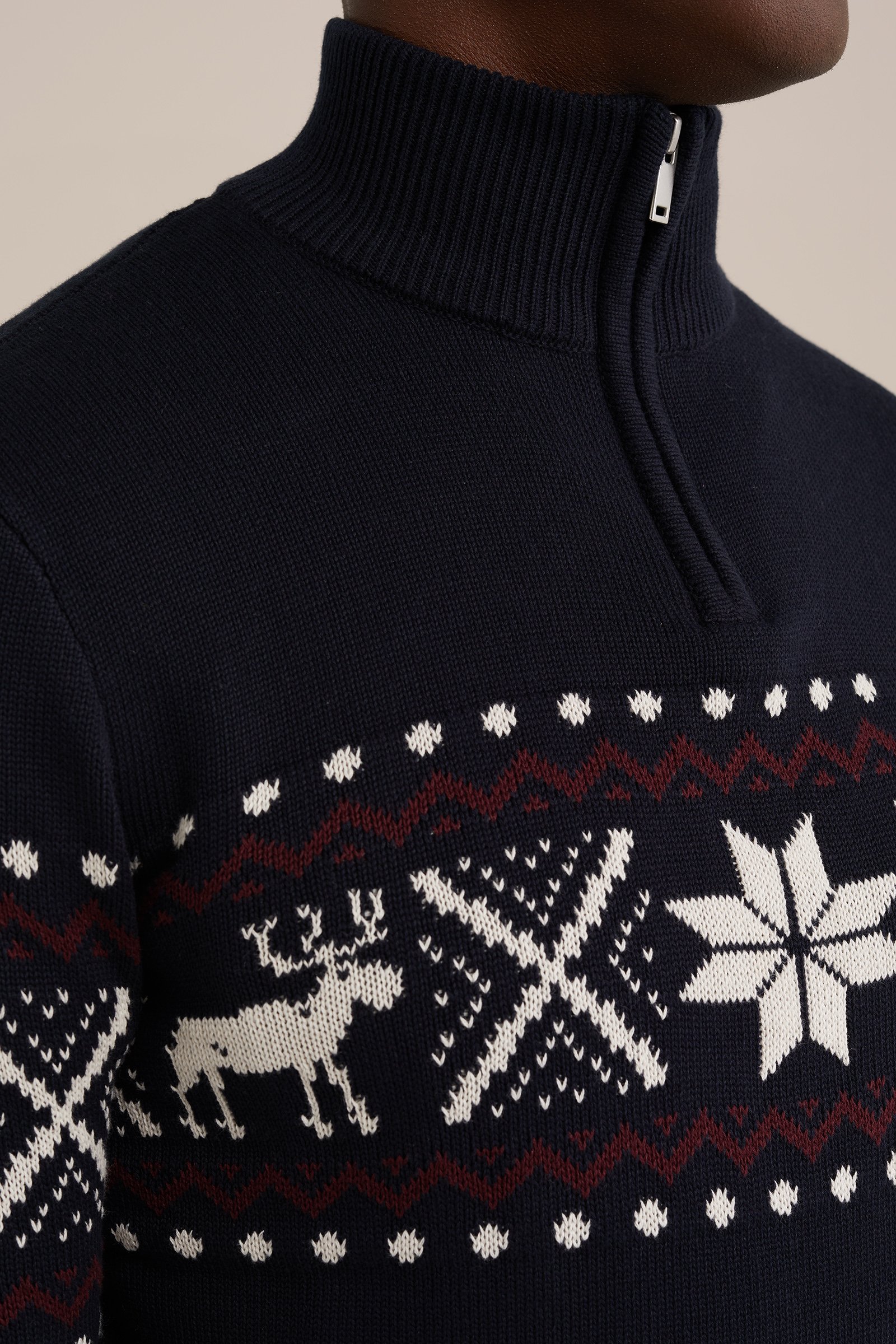 trui met jacquard dessin WE Fashion Donkerblauw