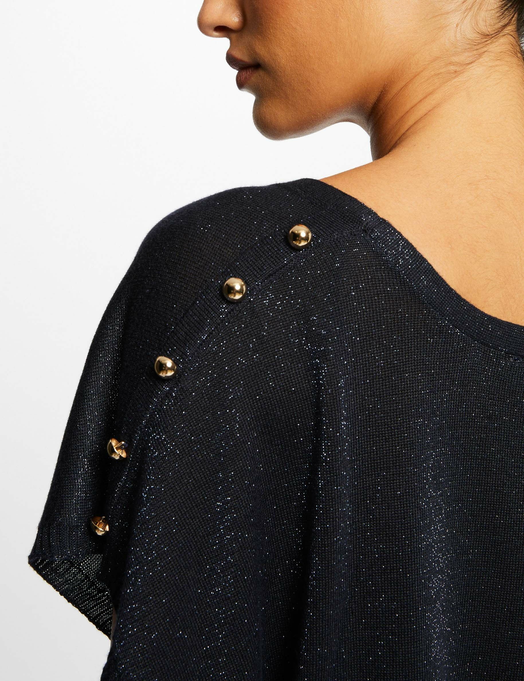 Pull manches courtes à col en V marine femme - marine