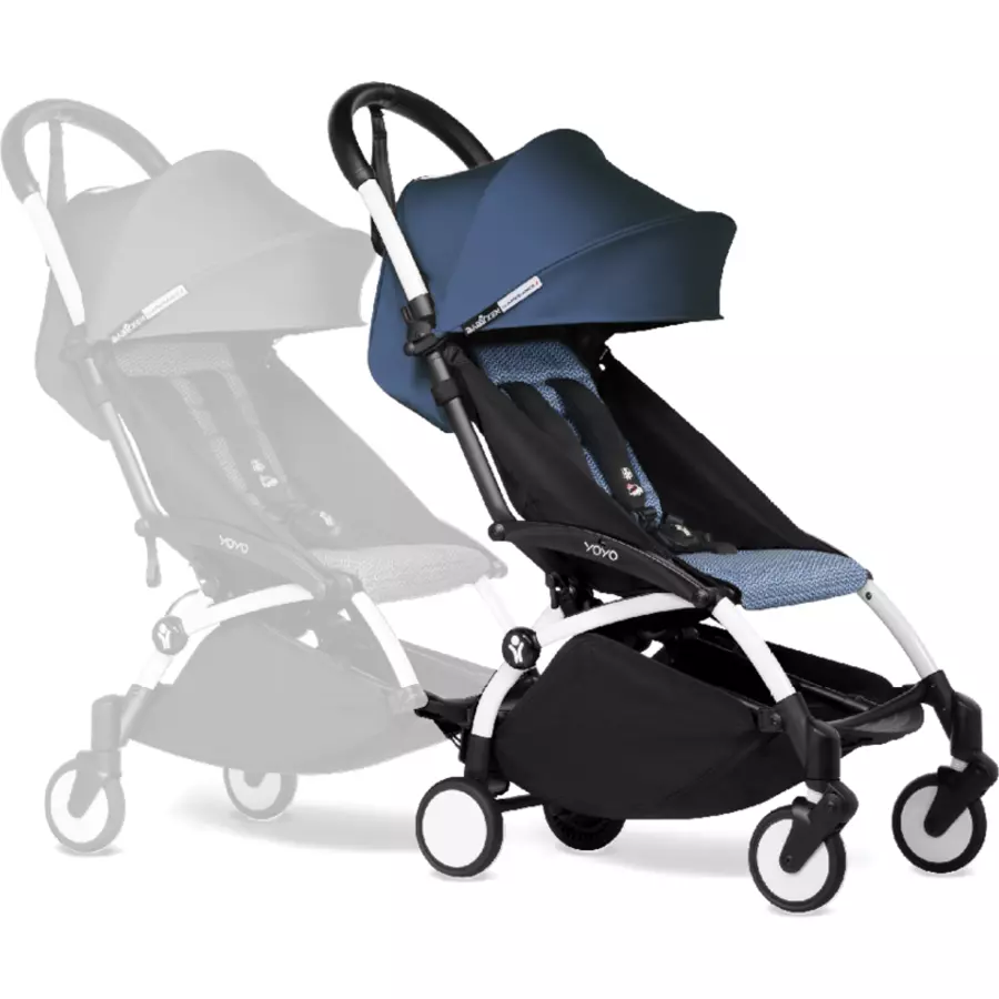 BABYZEN Kinderwagen YOYO 6+ connect White mit Textilset Air France Blue