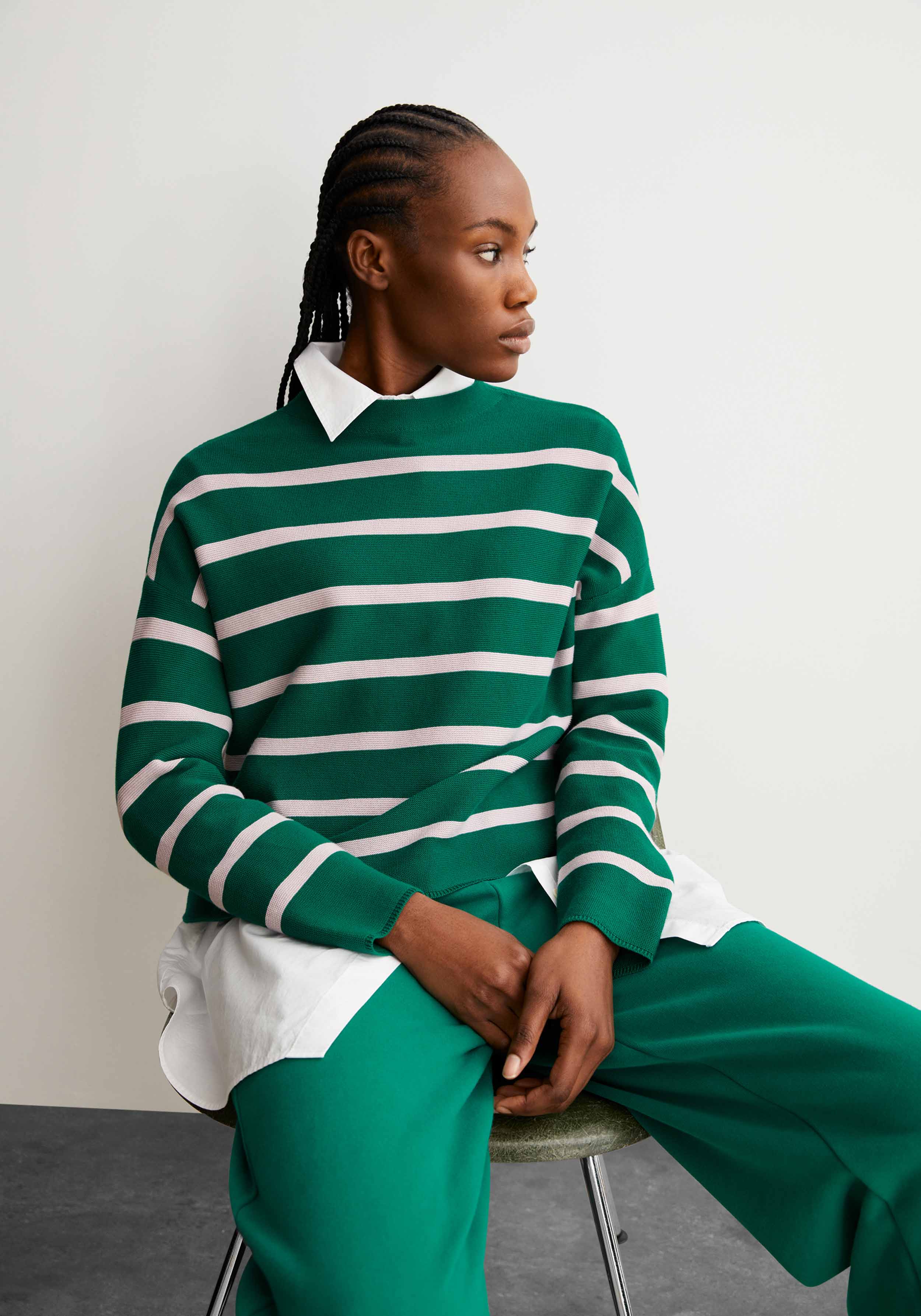 Armedangels Strickpullover Merinaa Stripes Emerald Green-Ice Grape