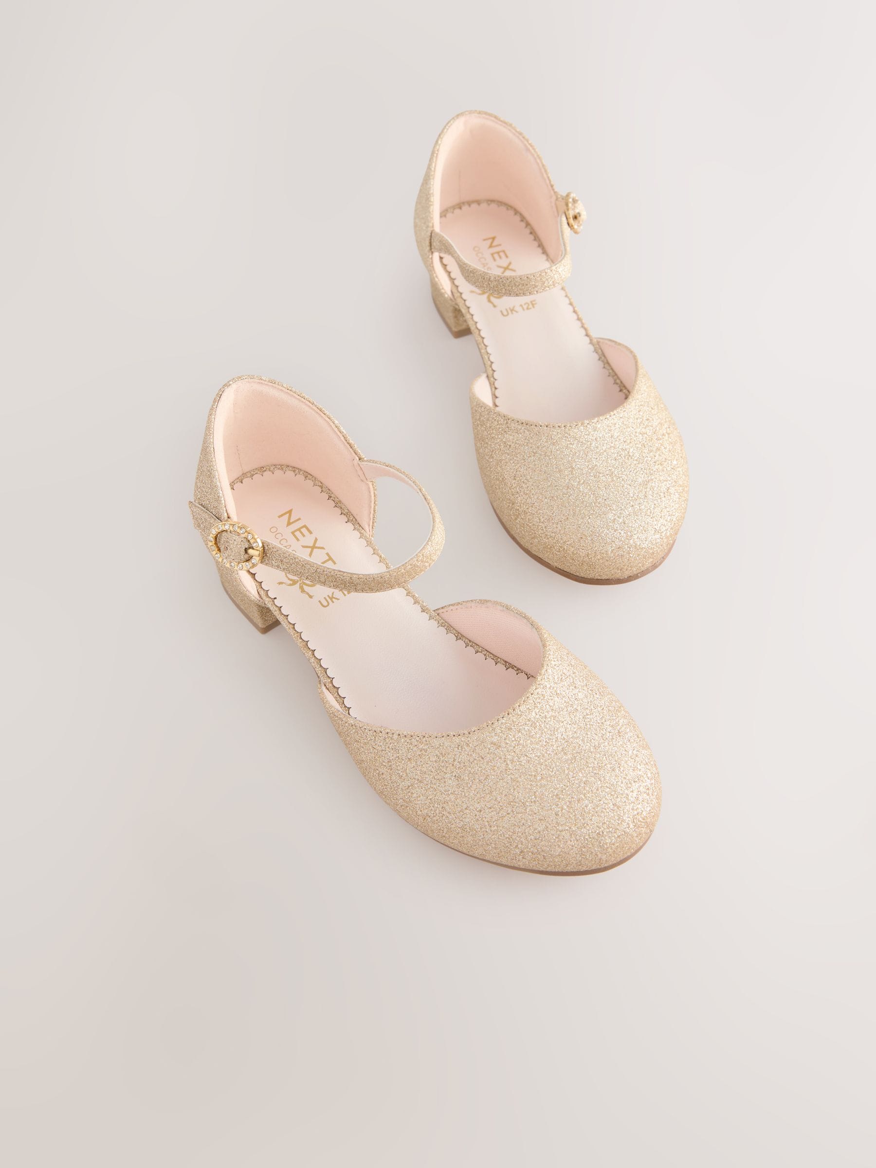 Goud glitter - Gelegenheidsschoenen met enkelbandje en lage hak