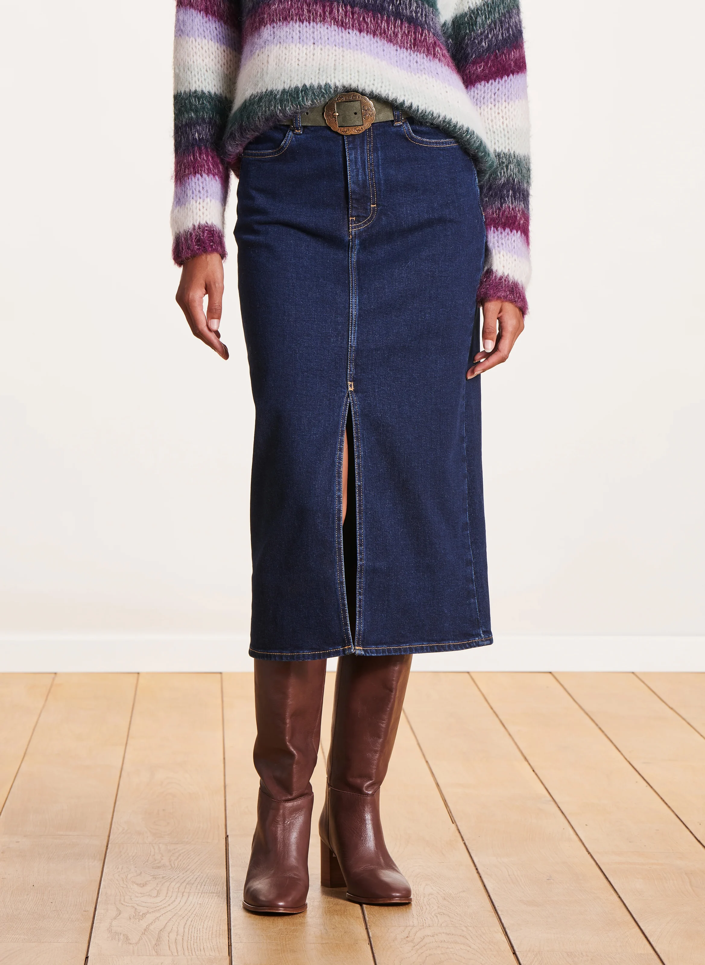 Jupe midi en coton bio mélangé | Bleu