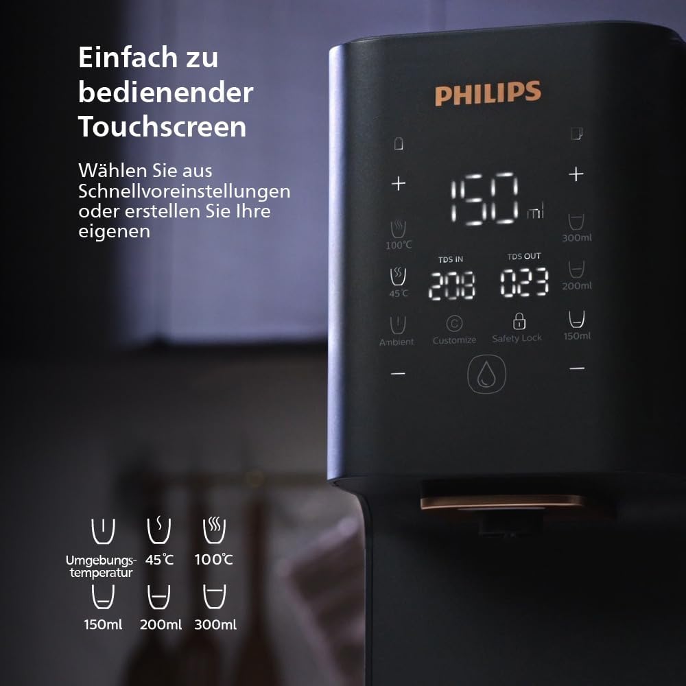 Philips Water Umkehrosmose-Wasserstation ADD6920BK01/10, Aquaporin Inside®: Eliminiert bis zu 110 Substanzen, sofortige Erhitzung, 1 Jahr Filterlebensdauer