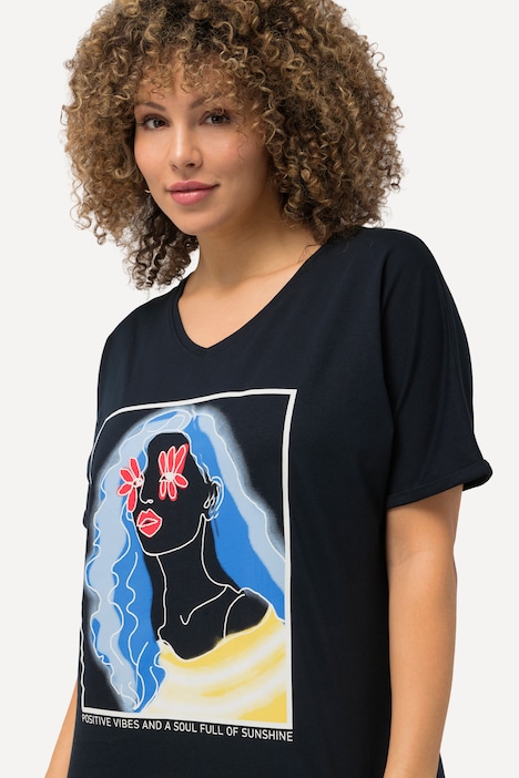 T-Shirt, Lady-Motiv, Oversized, Rundhals, Halbarm
