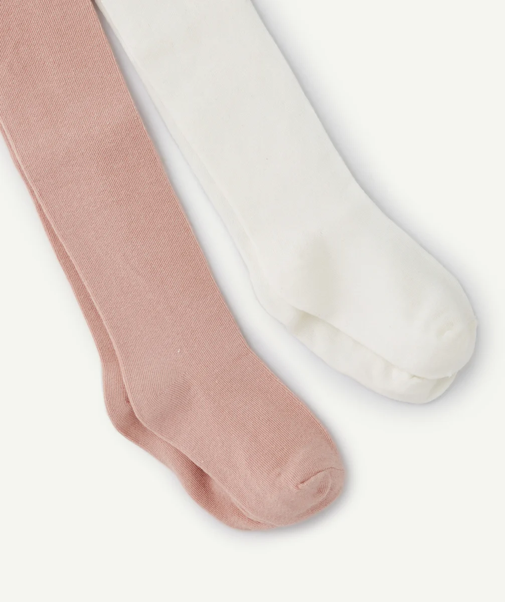 LOT DE 2 COLLANTS TRICOT FILLE ROSE ET BLANC