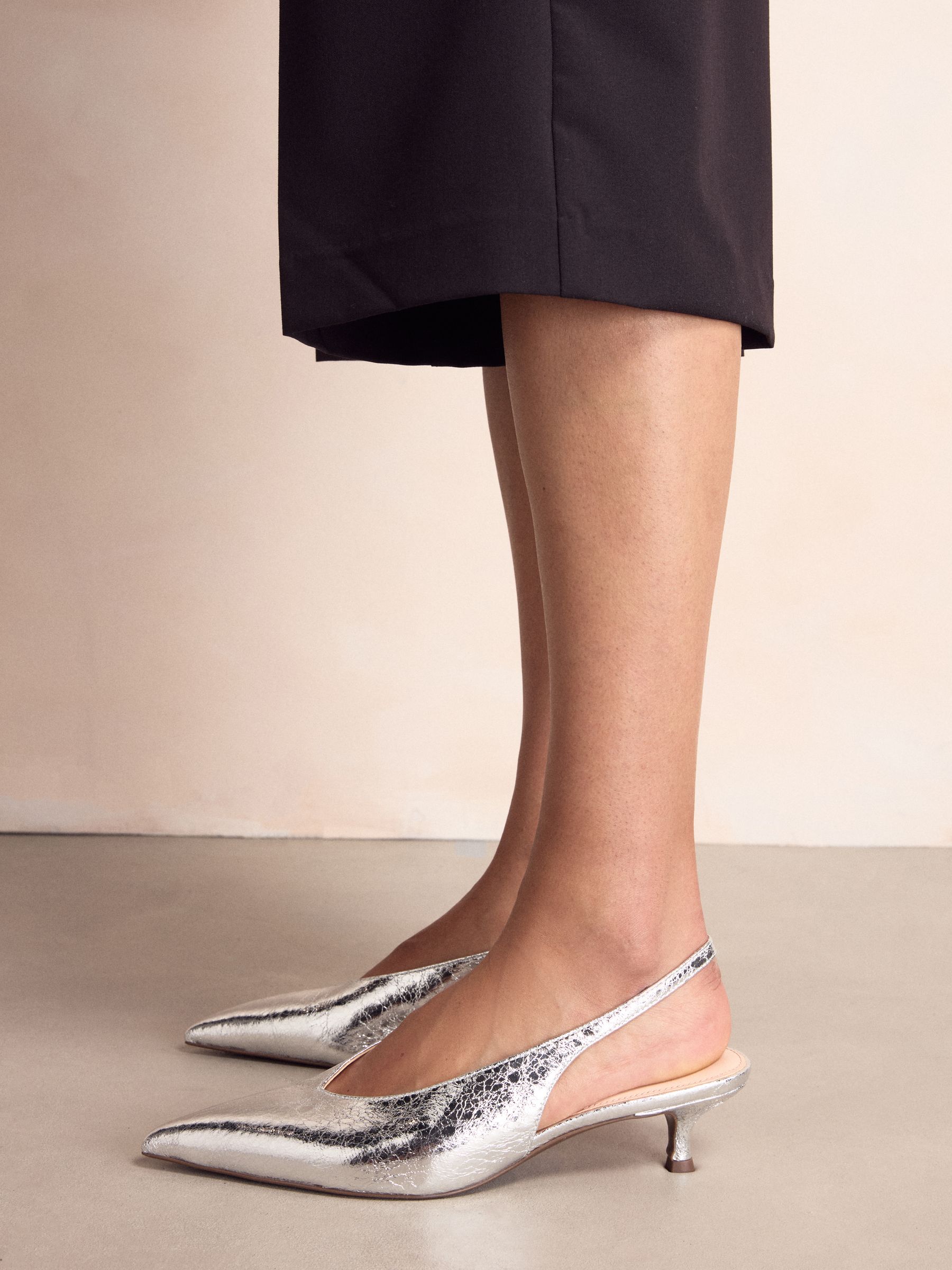 Zilver - Punt Toe Lage Slingback Naaldhak Schoenen