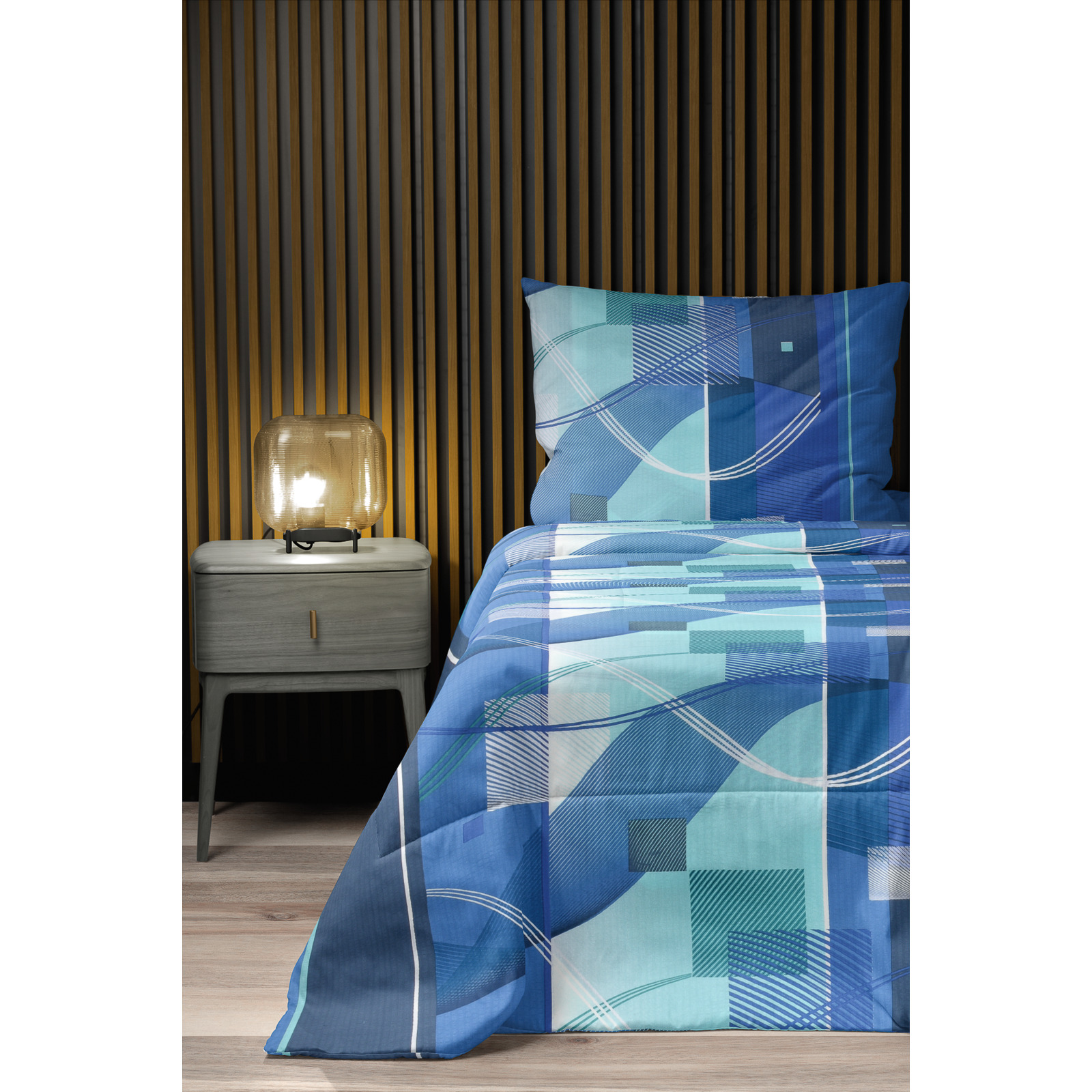 Bettwäsche Seersucker Geometrie blau 50x70 Kissenbezug