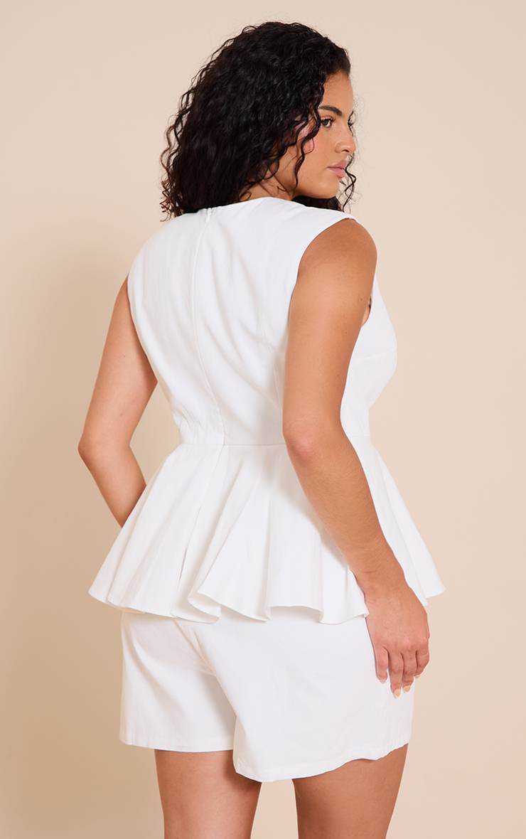 Blanc Combi-short Grande Taille En Coton Avec Jupe-short Et Basque