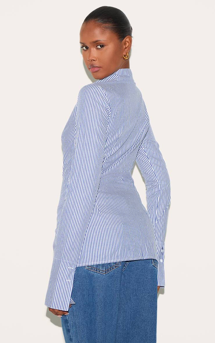 Bleu Chemise Cintrée Tissée À Fines Rayures
