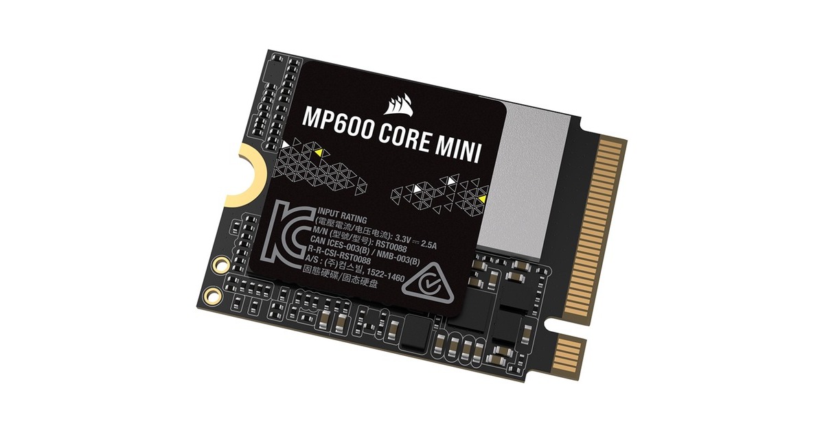 CorsairMP600 CORE MINI 2 TB SSD  (Zwart, PCIe 4.0 x4, NVMe 1.4, M.2 2230)