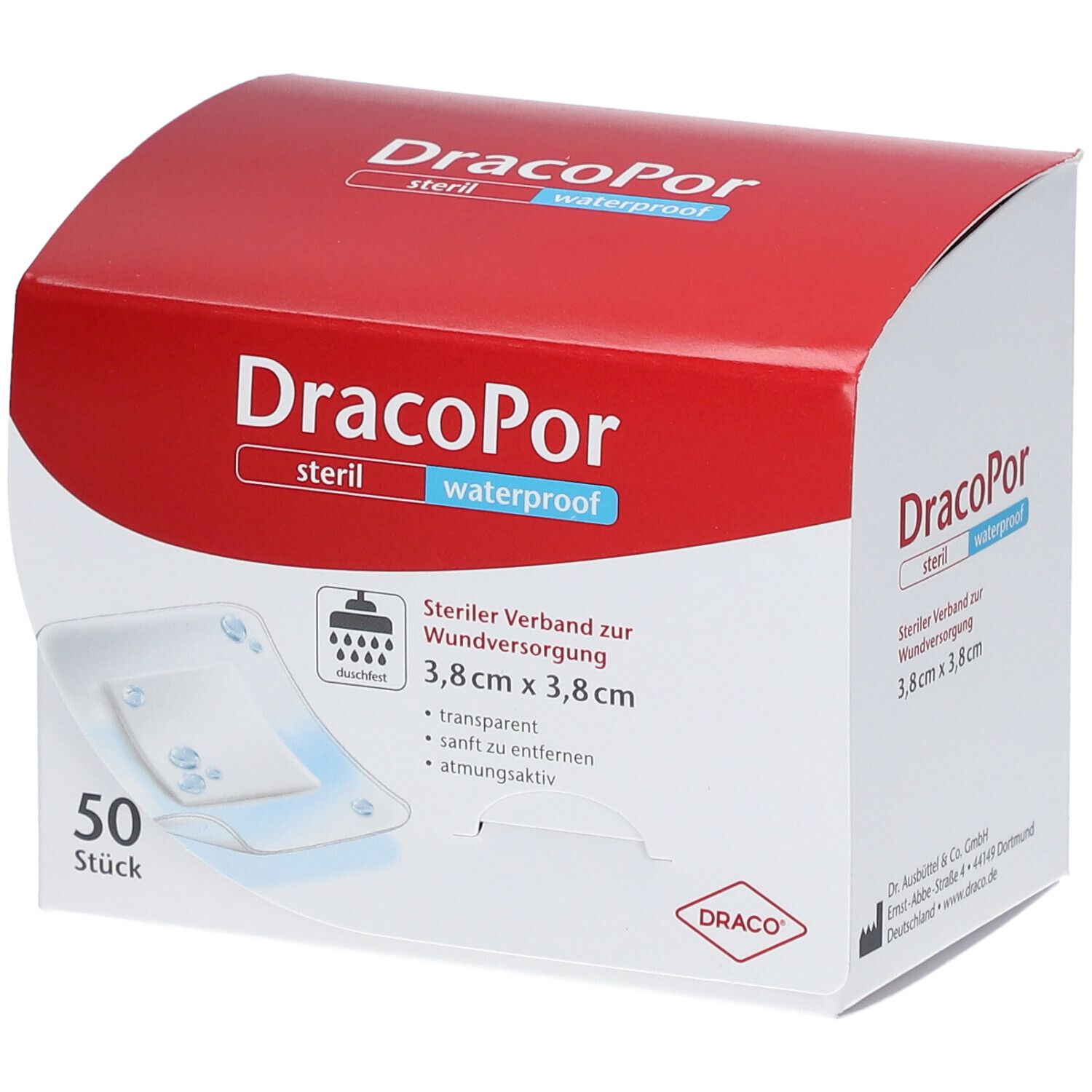 DracoPor Waterproof Wundverband 3,8 cm x 3,8 cm