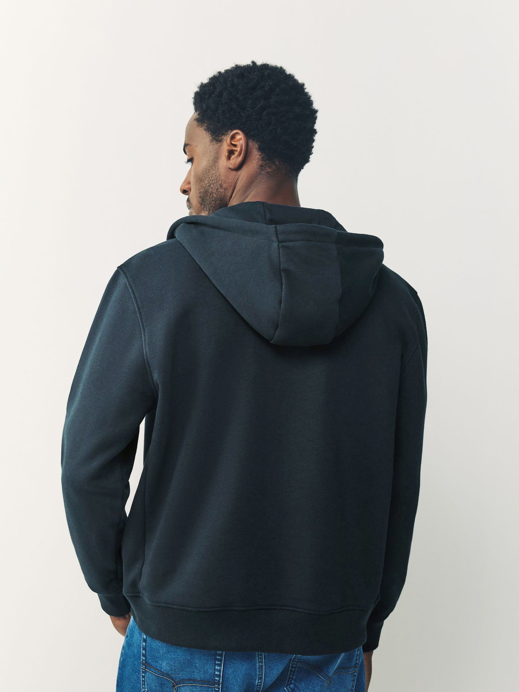 Donkerblauw - Cotton Rich Heavyweight Jersey Full Zip Hoodie