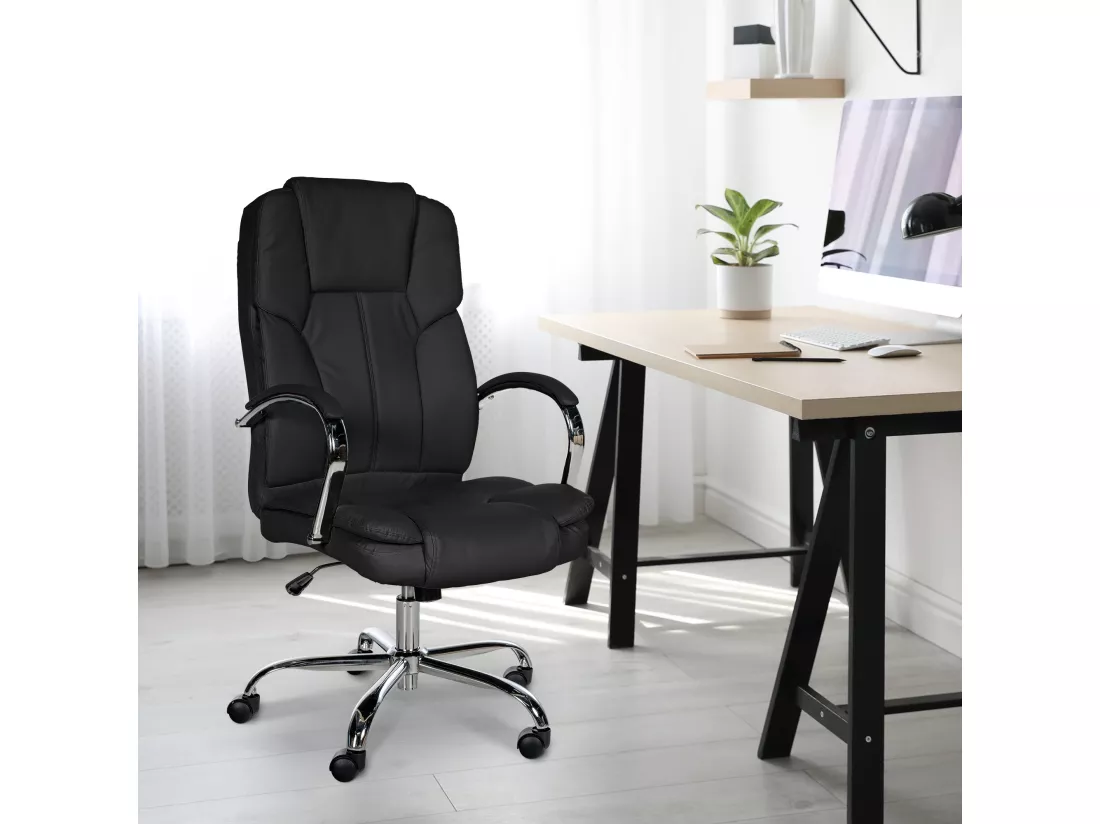 Chaise de bureau - Similicuir & Métal chromé - Noir - XXL Xanthos