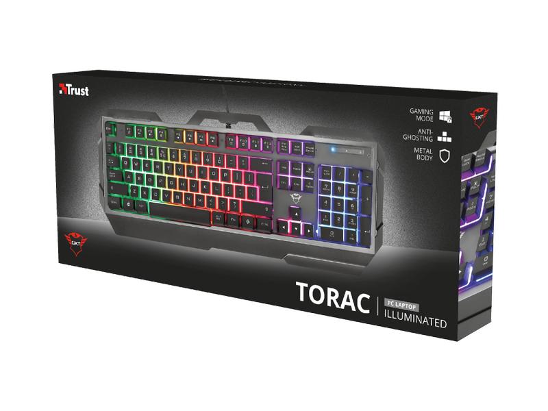 Trust Gaming-Tastatur GXT 856 Torac QWERTZ (CH) Layout Gaming-Tastatur mit stabilem Metalloberteil und mehrfarbiger LED-Beleuchtung