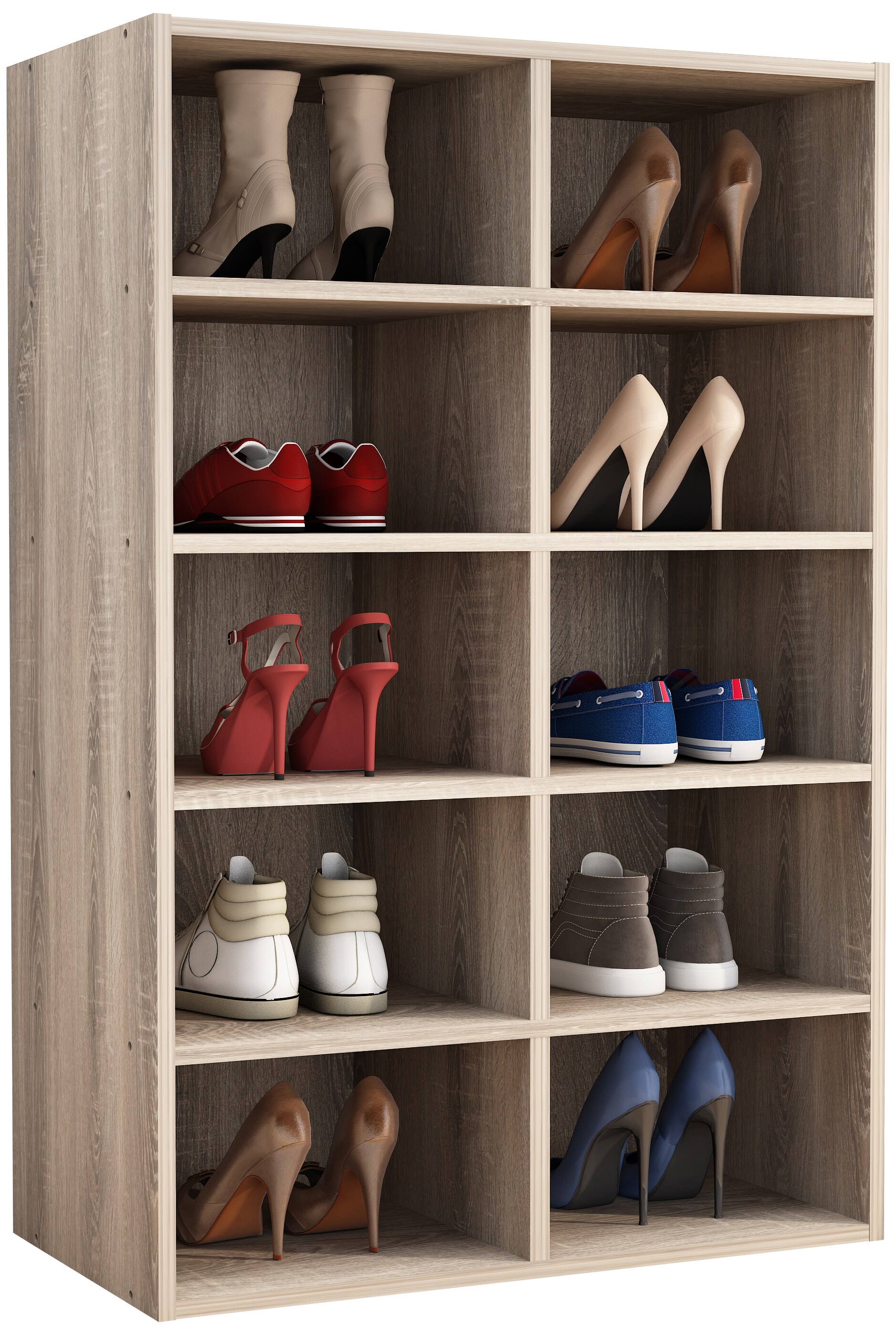 VCM Holz Dielenschrank Schuhschrank Schuhregal Schuhkommode 10 Fächer Hinsol M