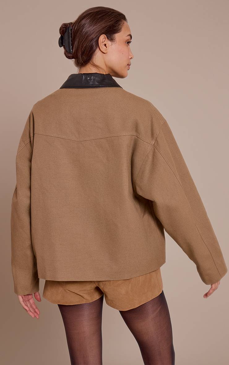Marron Veste Trucker Oversize En Sergé À Col Contrasté