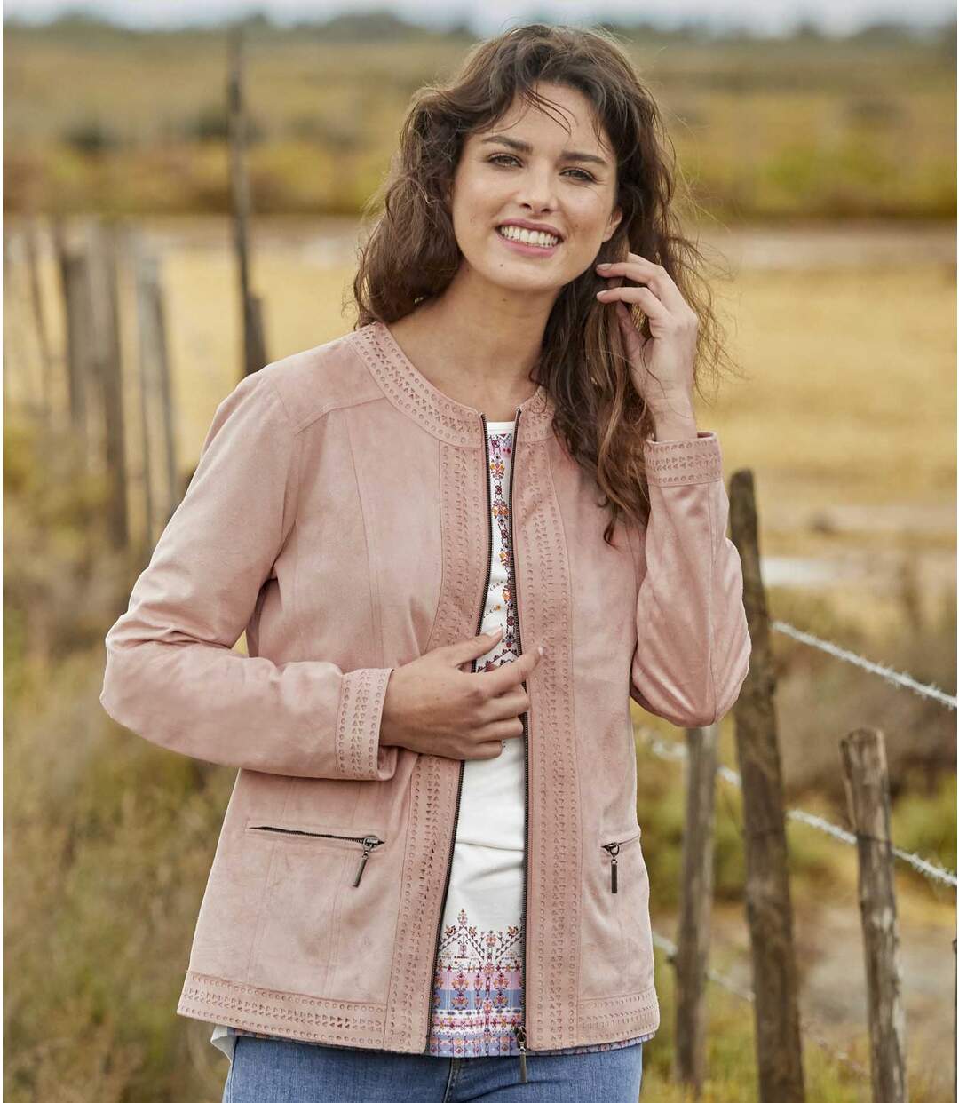 Veste Suédine avec Empiècements Ajourés