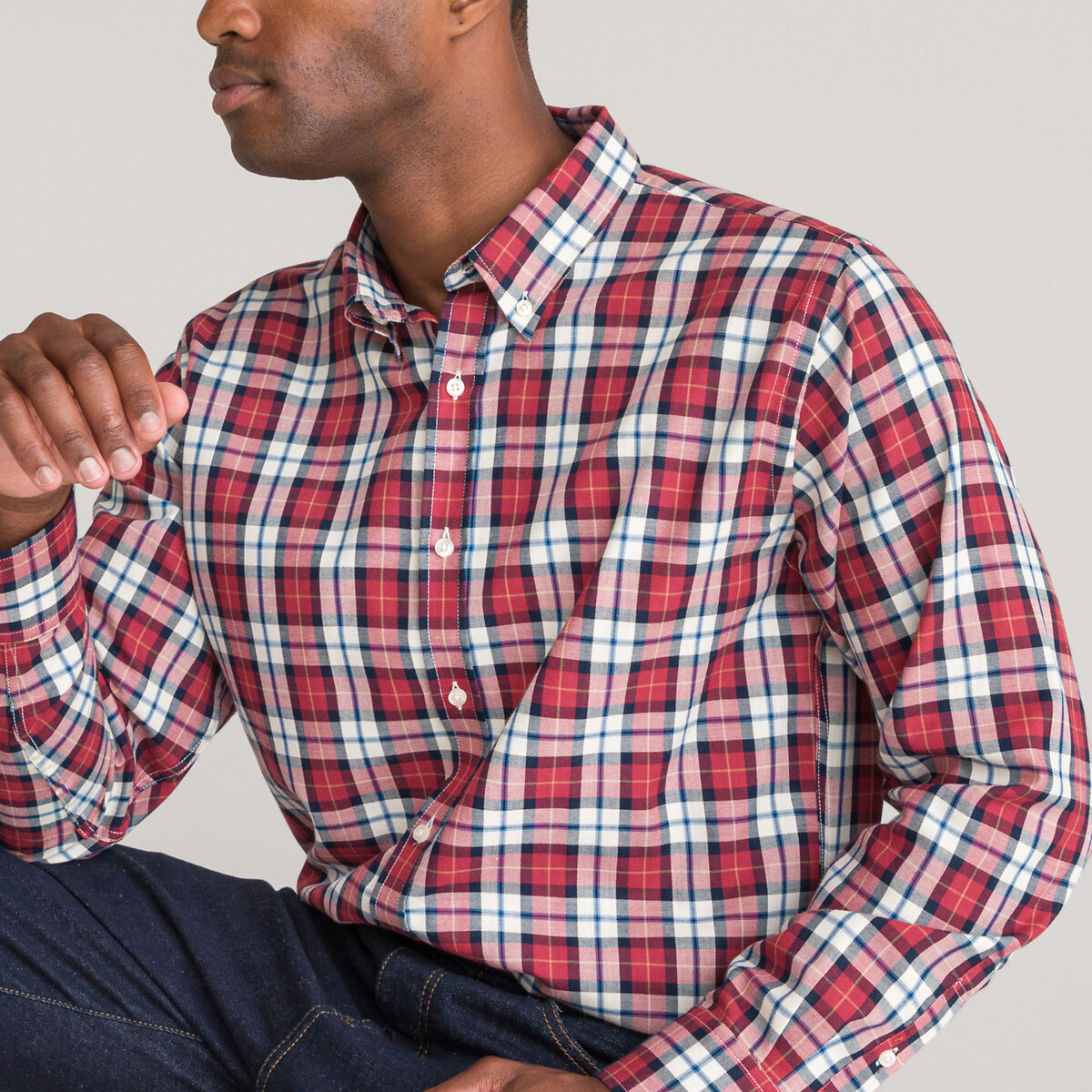 COLEÇÃO LA REDOUTE<br>Camisa reta xadrez, gola americana