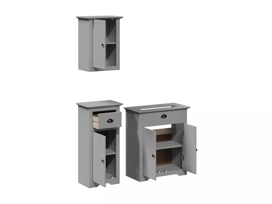 Meubles de salle de bain 3 pcs BODO gris bois de pin massif