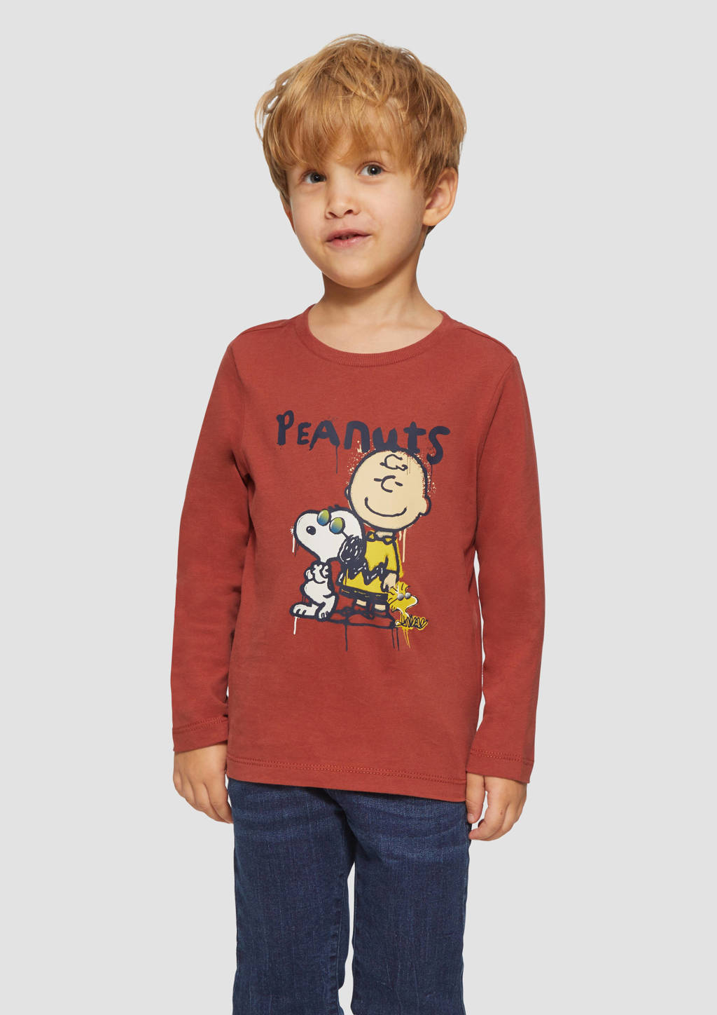 s.Oliver longsleeve Snoopy met printopdruk roodbruin