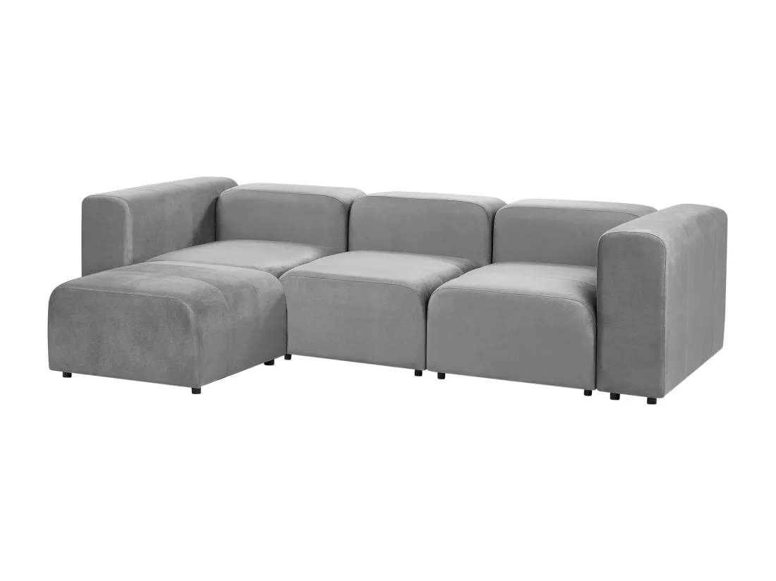 Canapé 3 places modulable avec ottoman en velours gris FALSTERBO
