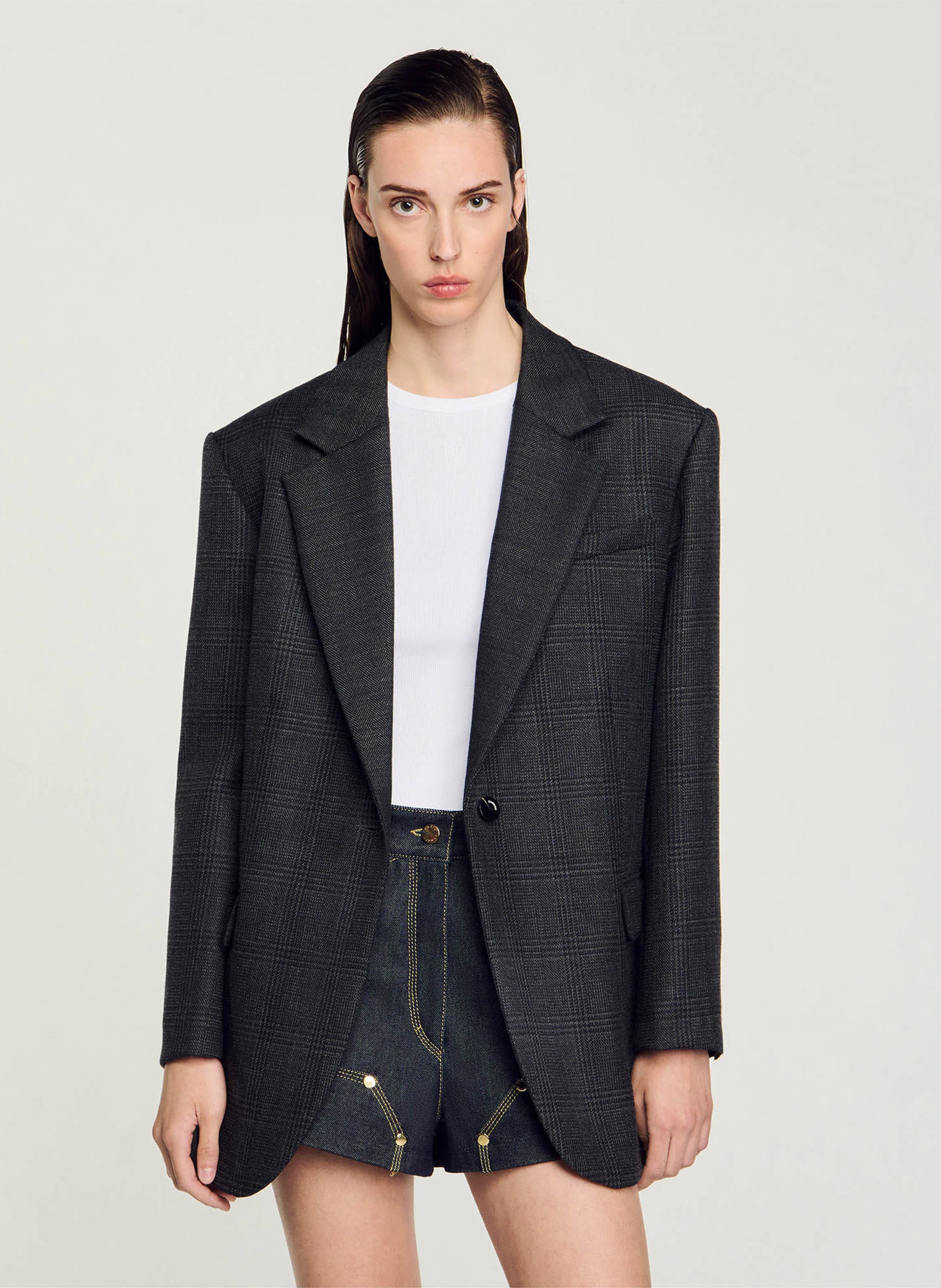 Veste tailleur ample en laine | Gris