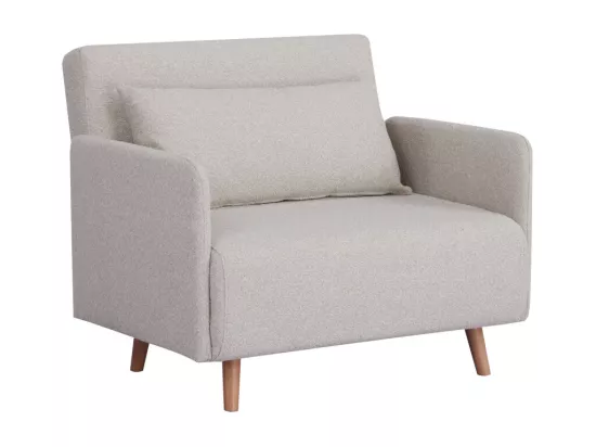 Belushi - Fauteuil convertible en tissu bouclette pieds bois clair - Écru