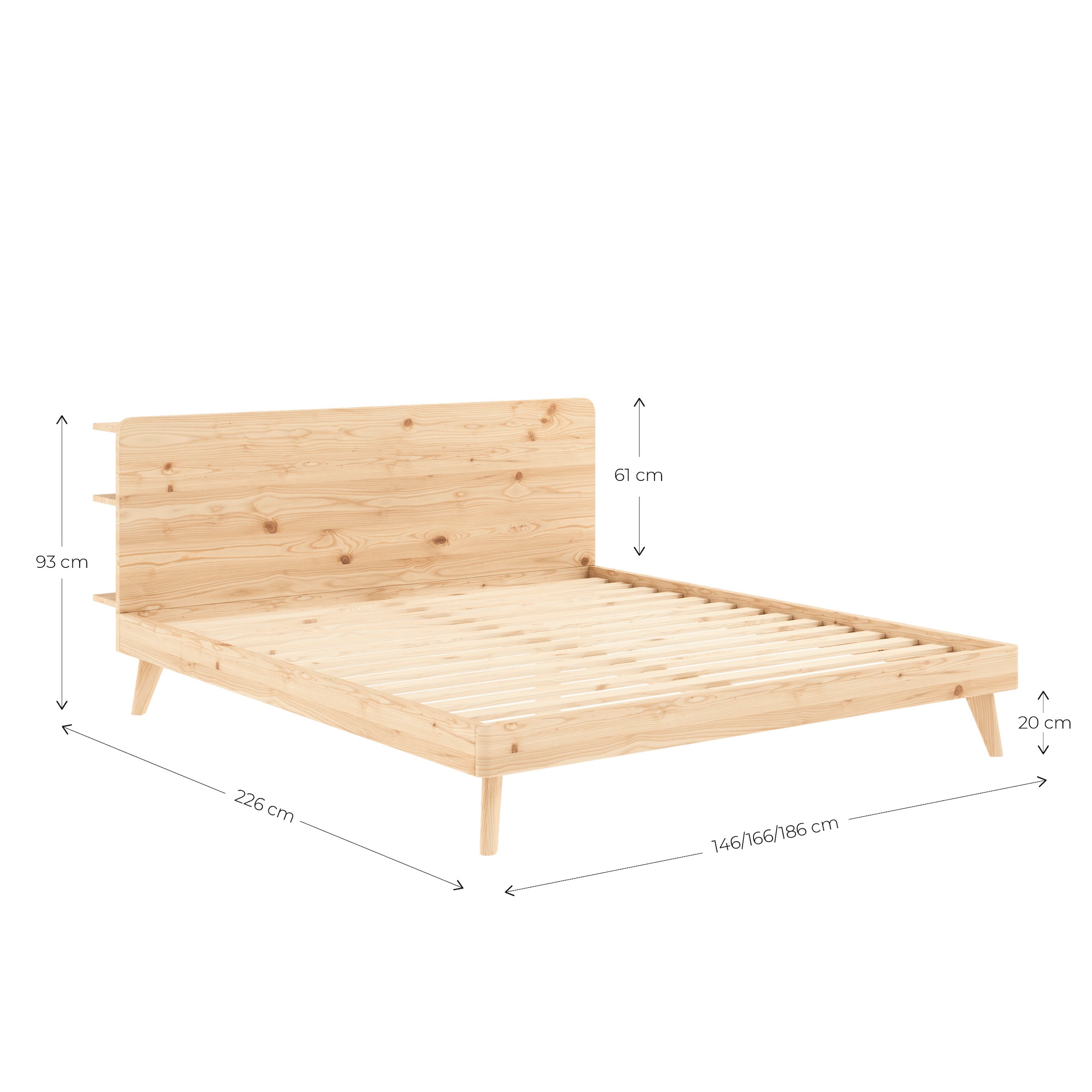 Karup Design Bettgestell »RETREAT BED« aus Kiefer massiv mit Lattenrost, Kopfteil mit 3 Ablagen