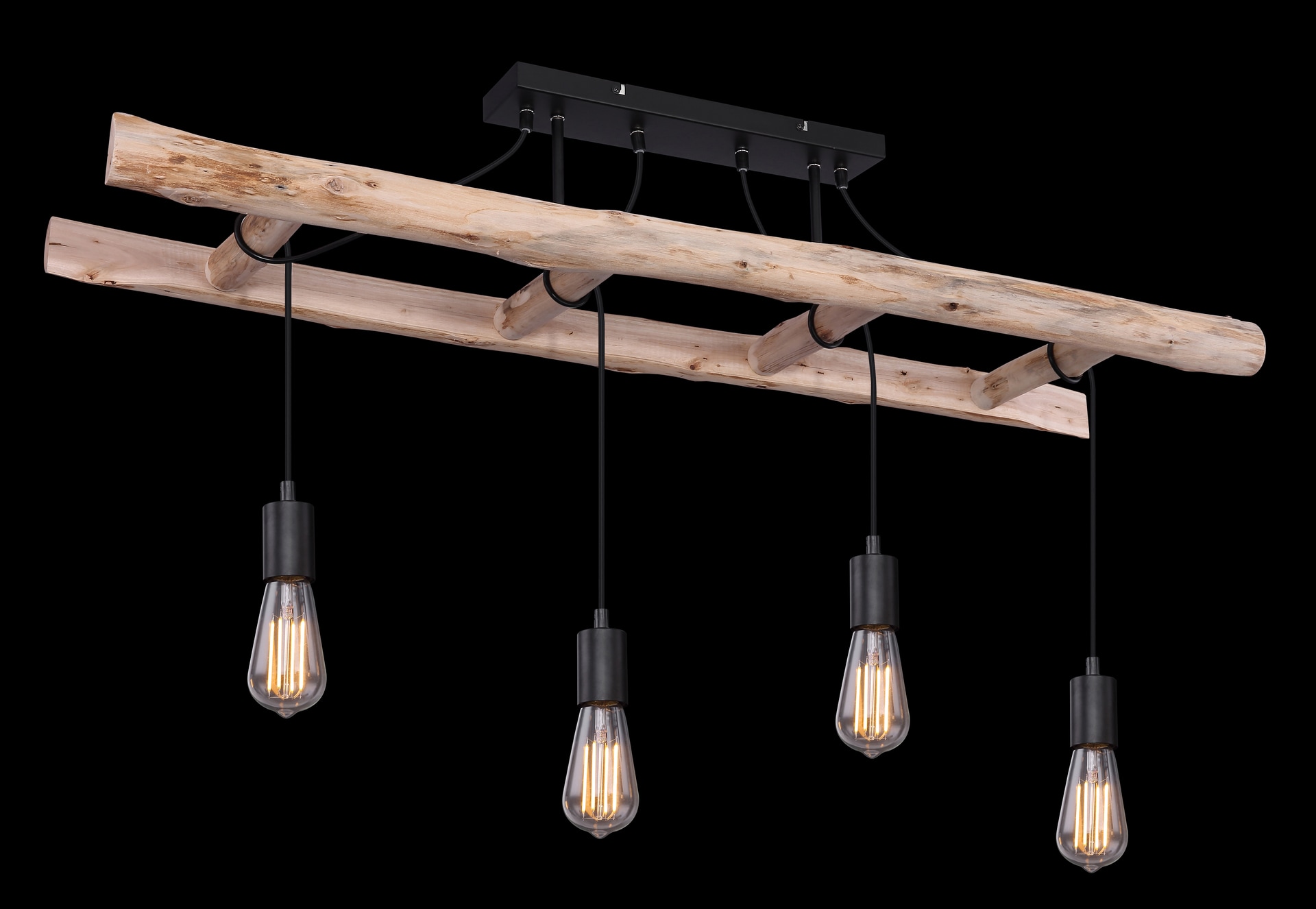 GLOBO Retrofit Deckenlampe Irmgard schwarz /Holz 115x30cm H80cm