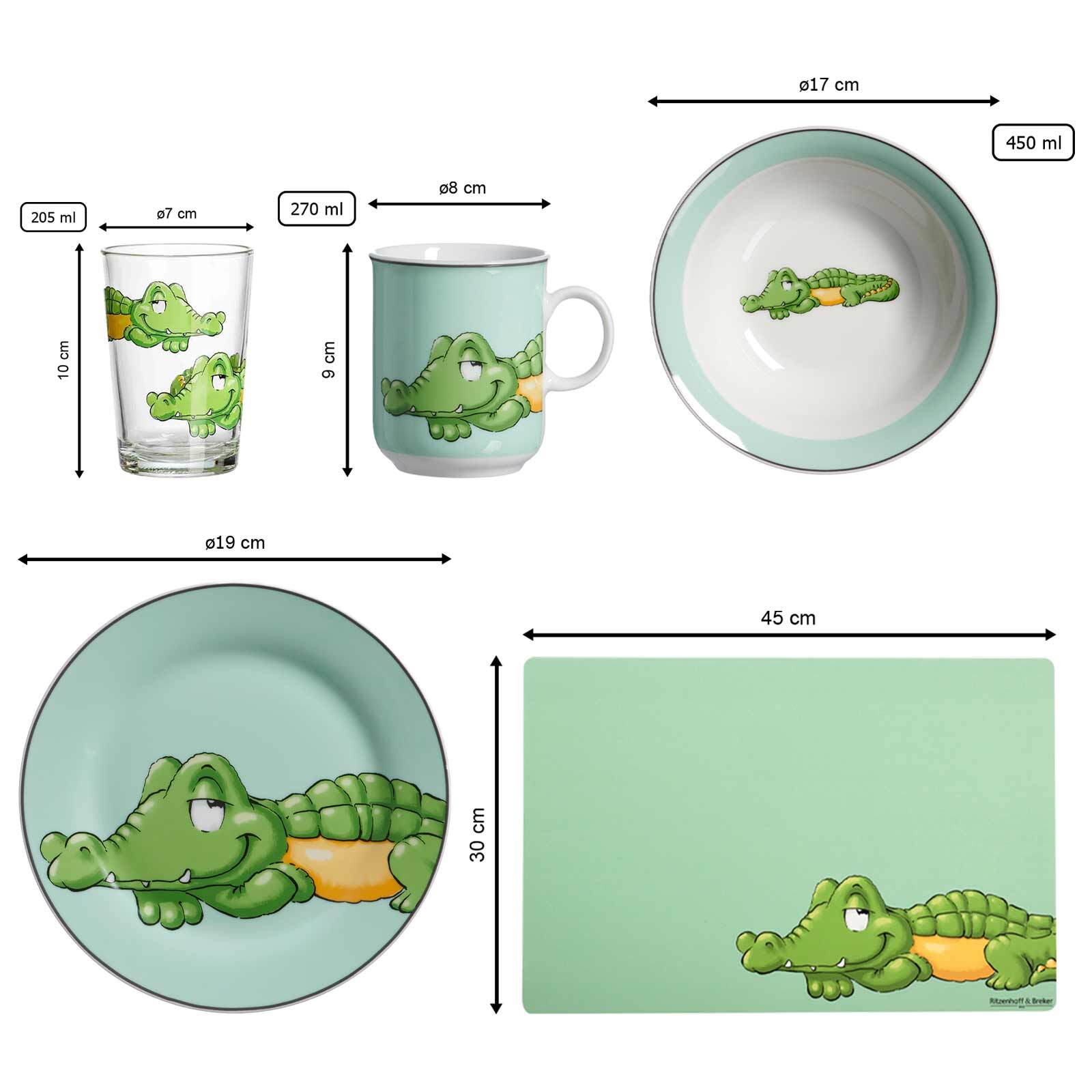 Ritzenhoff & Breker Geschirr-Set mit Kinderbecher Happy Zoo Krokodil 7er Set