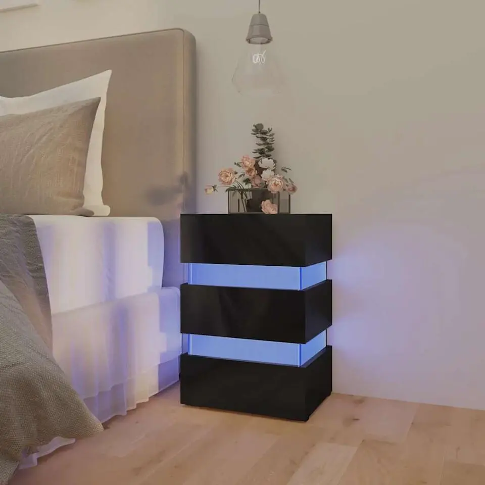 vidaXL Nachtkastje LED 45x35x67 cm bewerkt hout hoogglans zwart