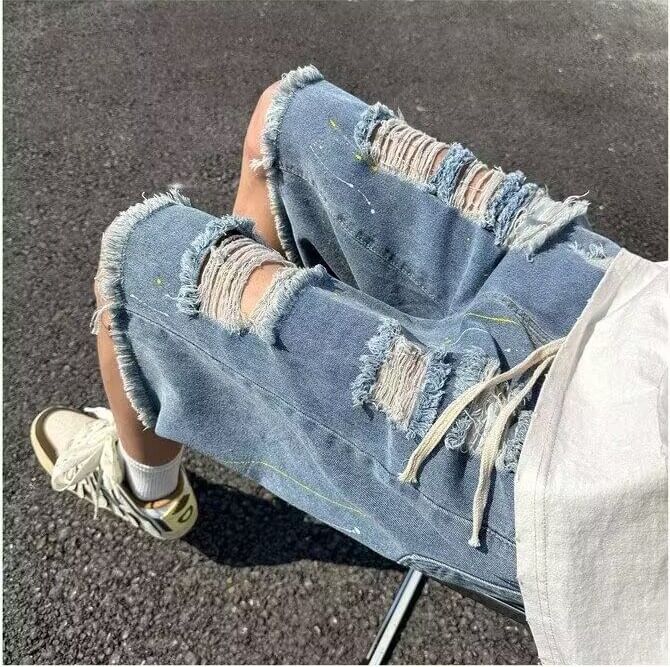 Mimiyox - Middelhoge denim shorts met distressed effect