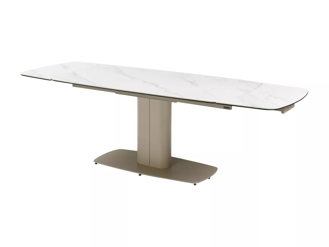 Table à manger extensible 6 à 10 personnes en céramique et métal - Effet marbre blanc et taupe - CARIOULA de Pascal MORABITO