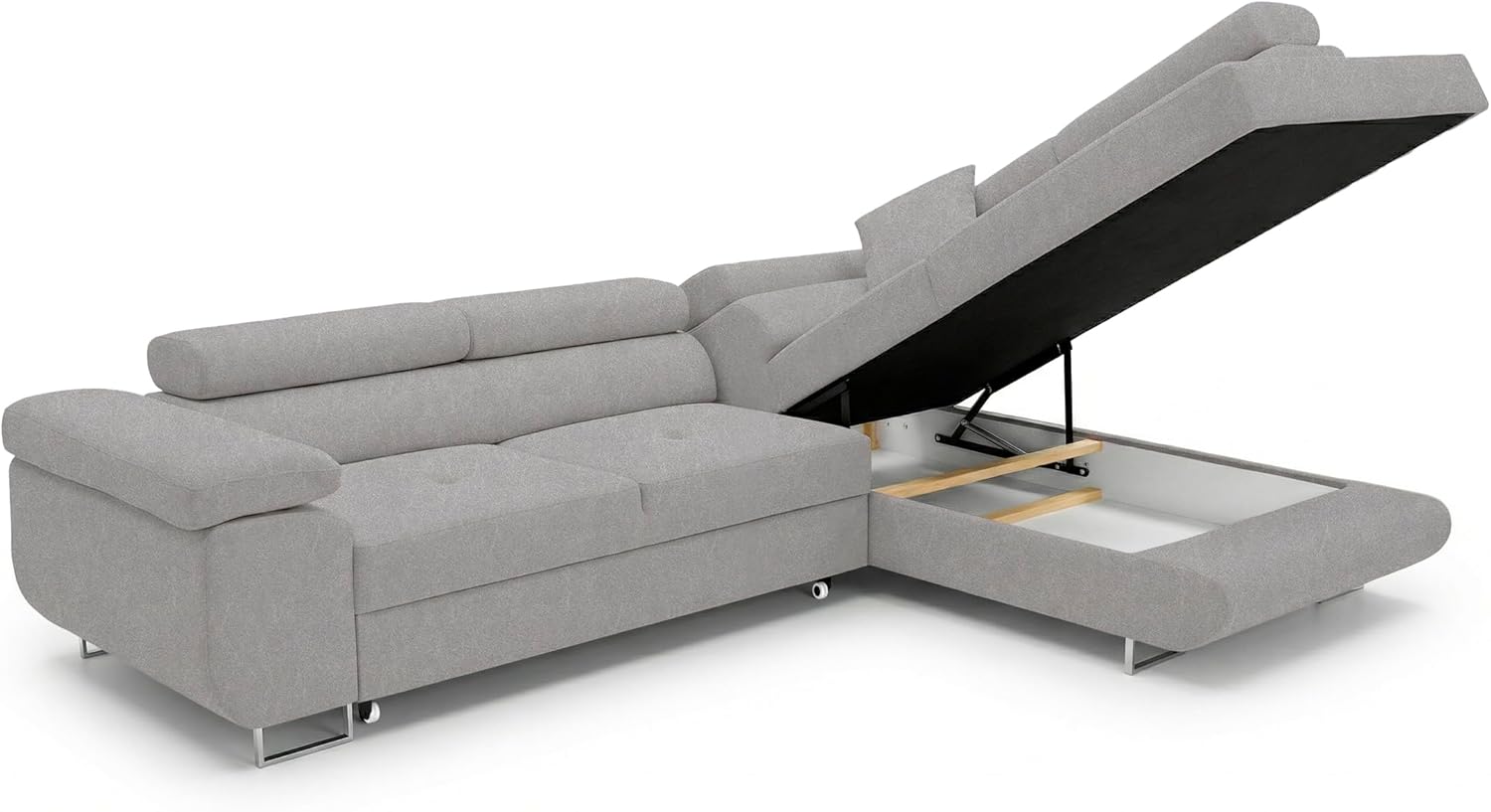 Ecksofa mit Schlaffunktion PASTI L-Form, Sofa Couch mit Bettkasten, 3-Sitzer Eckcouch, Schlafsofa für Wohnzimmer, Big Sofa Couch mit Schlaffunktion (Easy Clean Hellgrau, Ottomane Rechts)