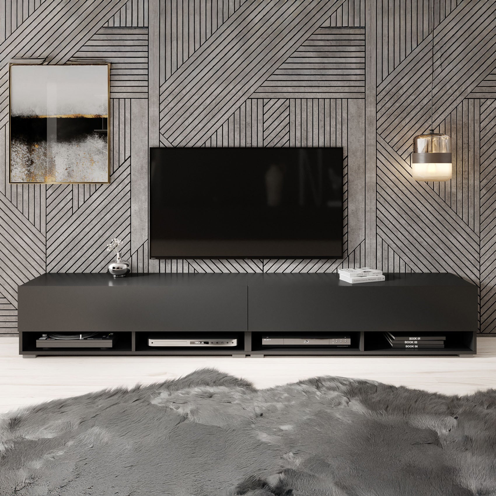 Asino - TV-Meubel - Mat zwart - 200 cm