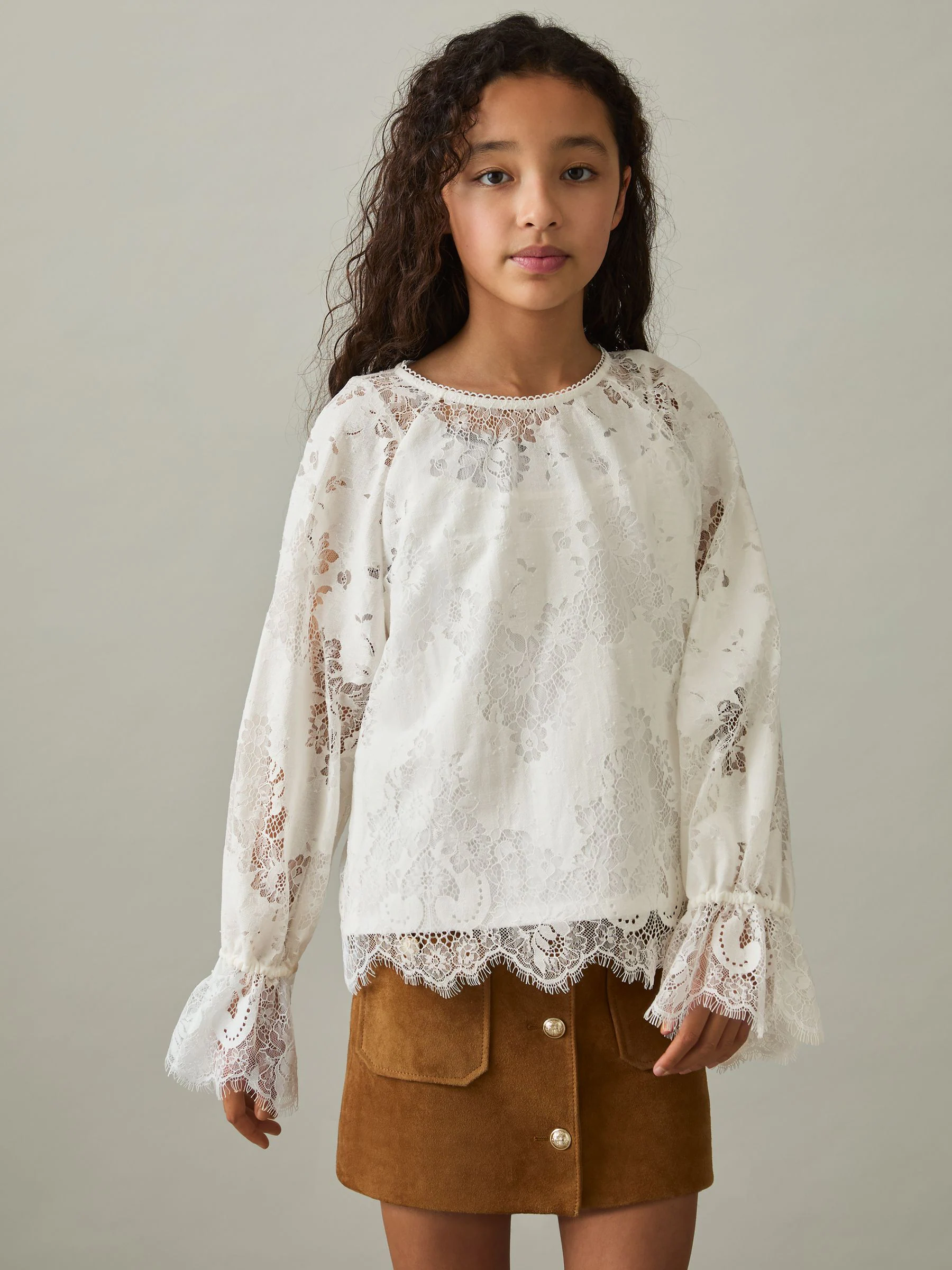 Reiss Emilia Lace Long-Sleeve Top