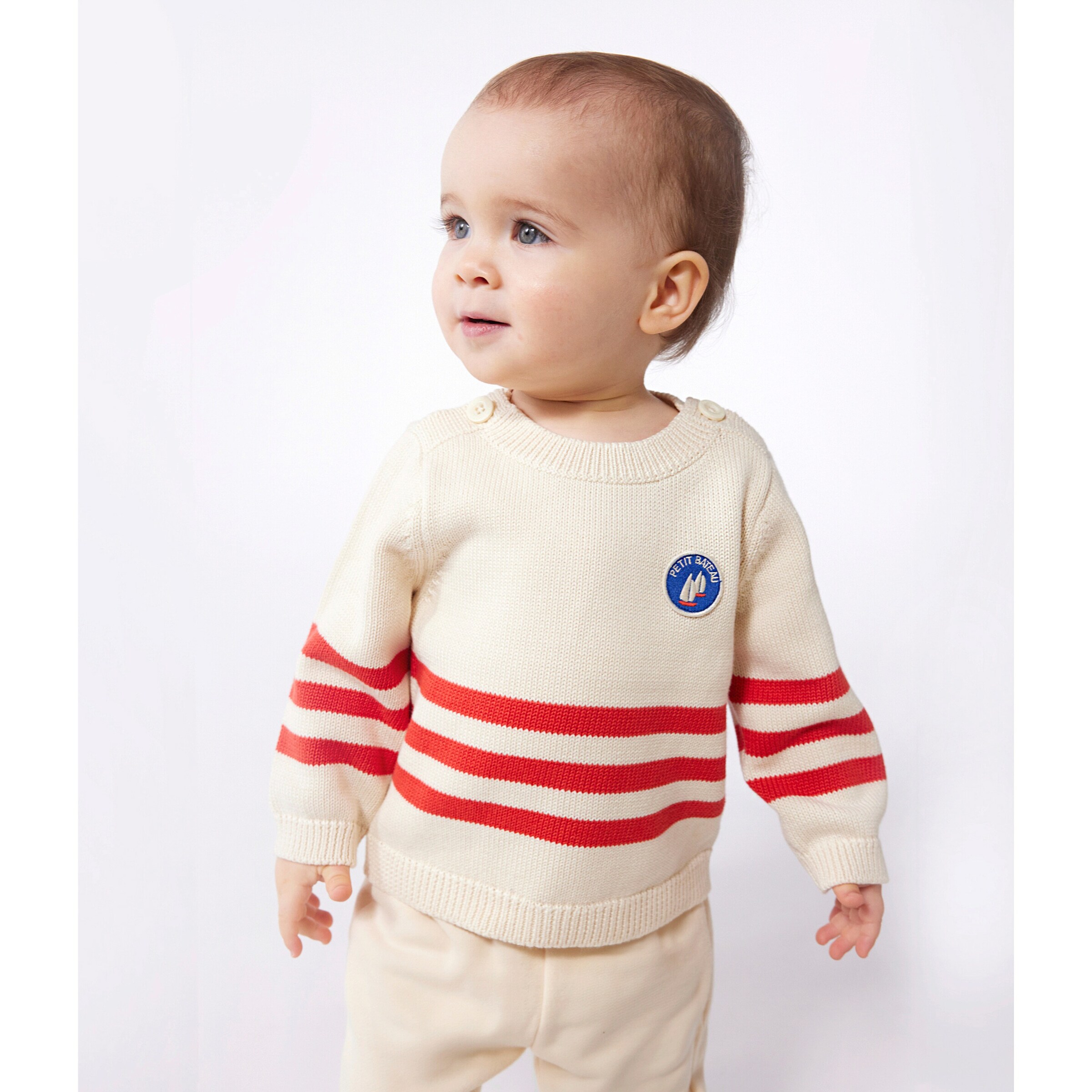 Petit Bateau Pullover Ringel natur/rot